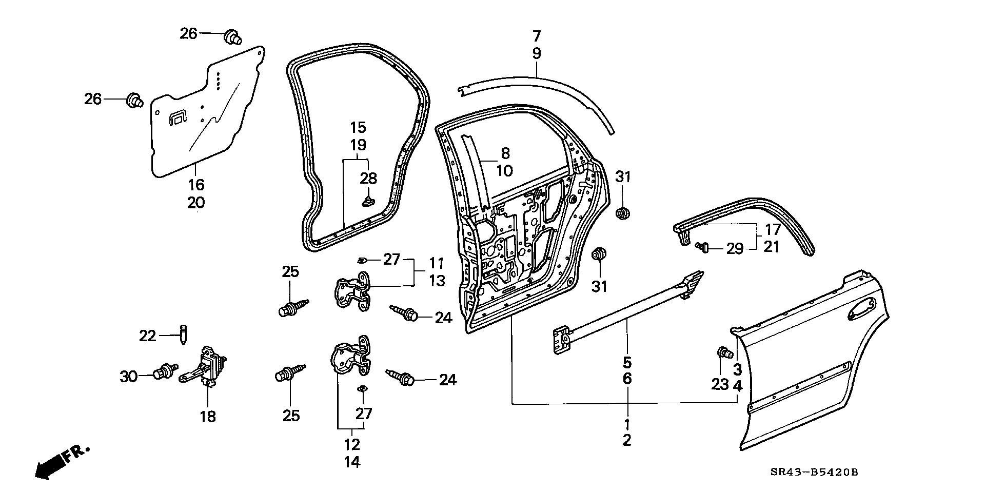 Diagram REAR DOOR PANELS for your Honda