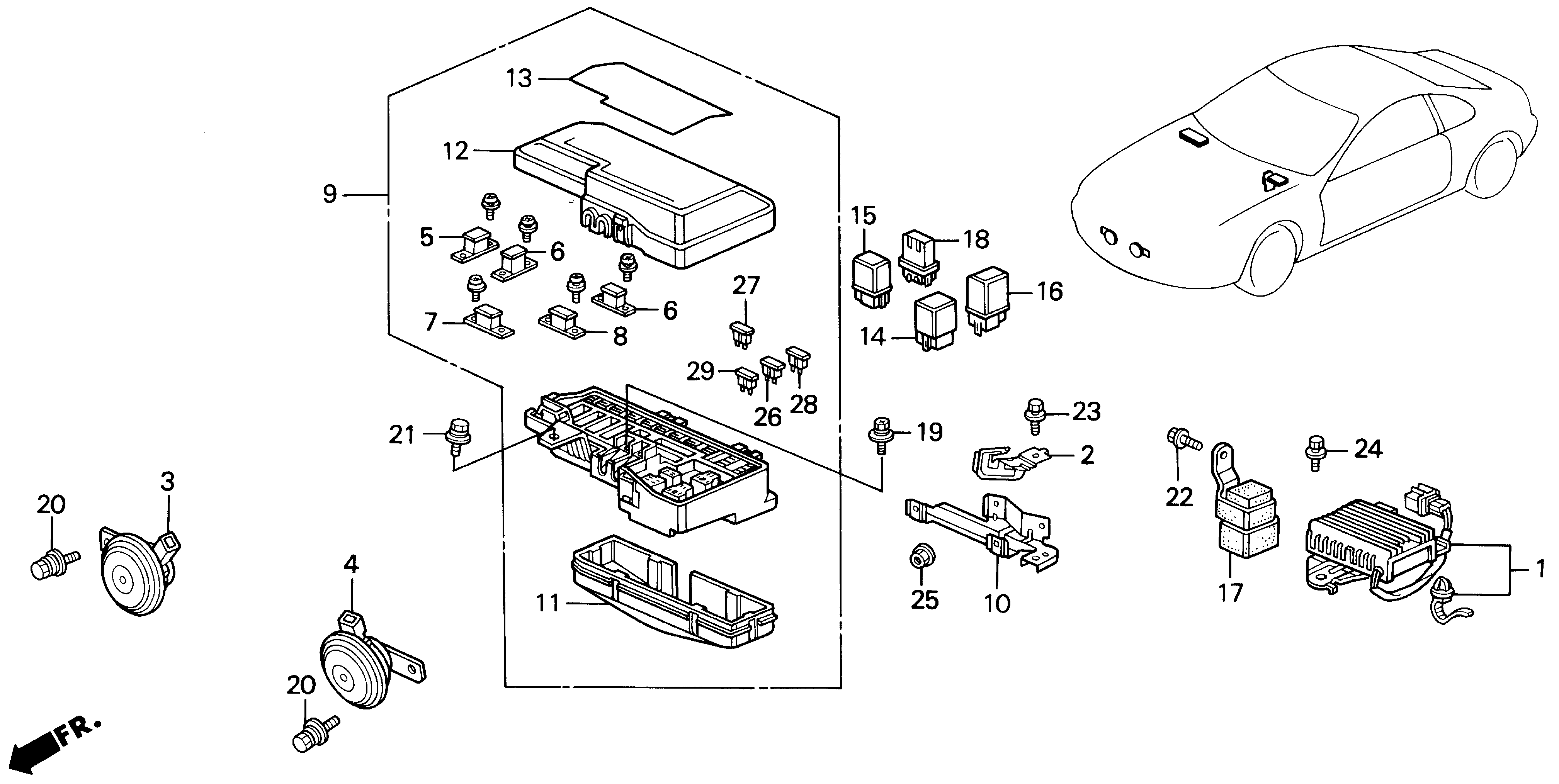 Diagram CONTROL UNIT (ENGINE COMPARTMENT) for your 1995 Honda Prelude   