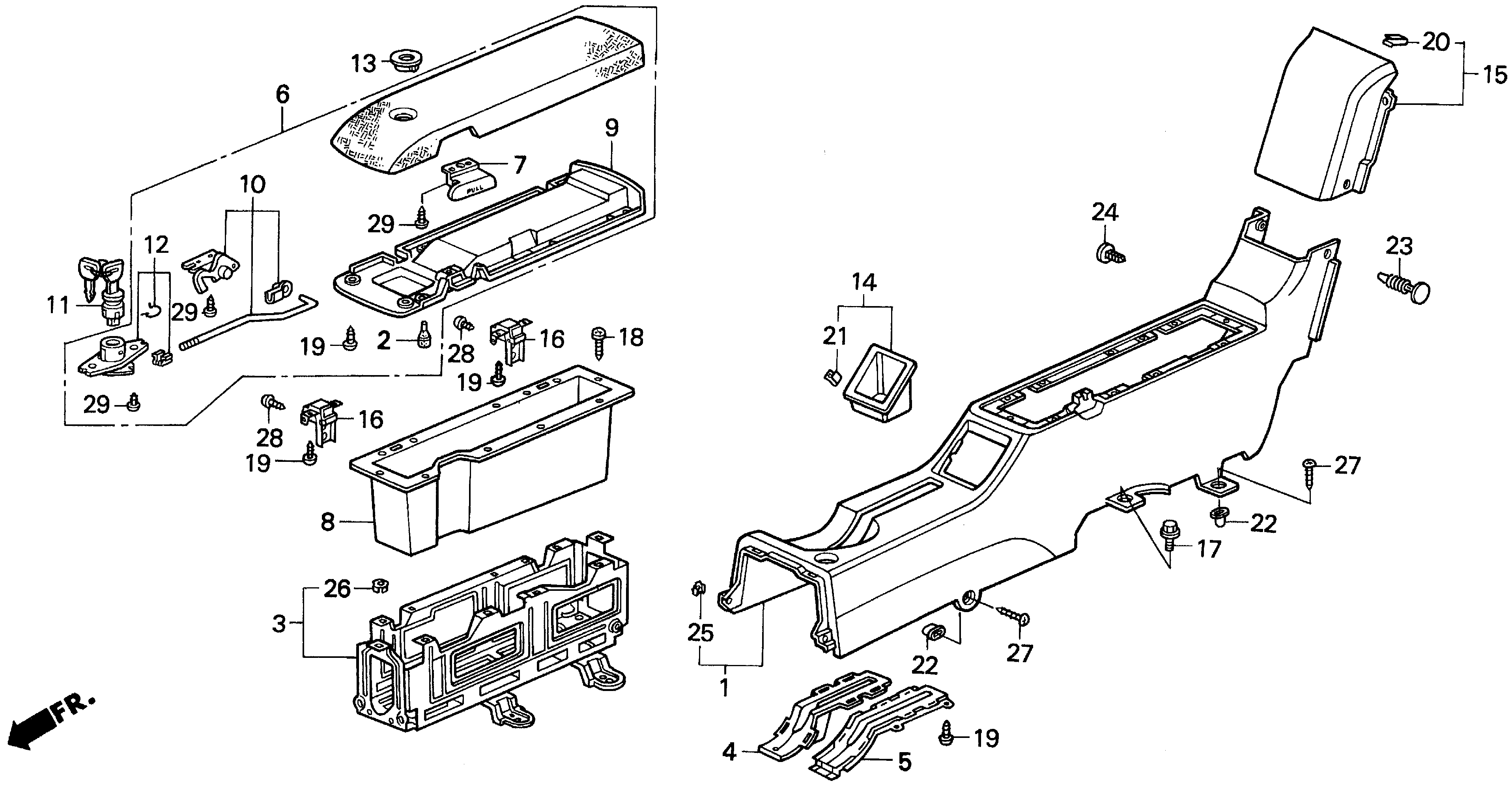 Diagram CONSOLE (1) for your 1998 Honda Civic Hatchback   