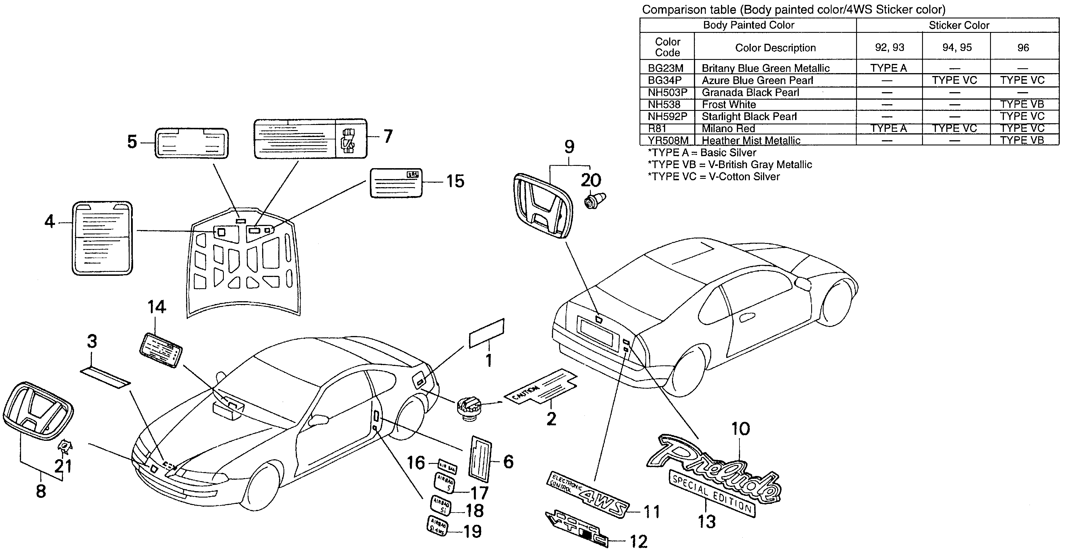 Diagram EMBLEMS for your 1989 Honda Accord Coupe 2.0L MT DX 