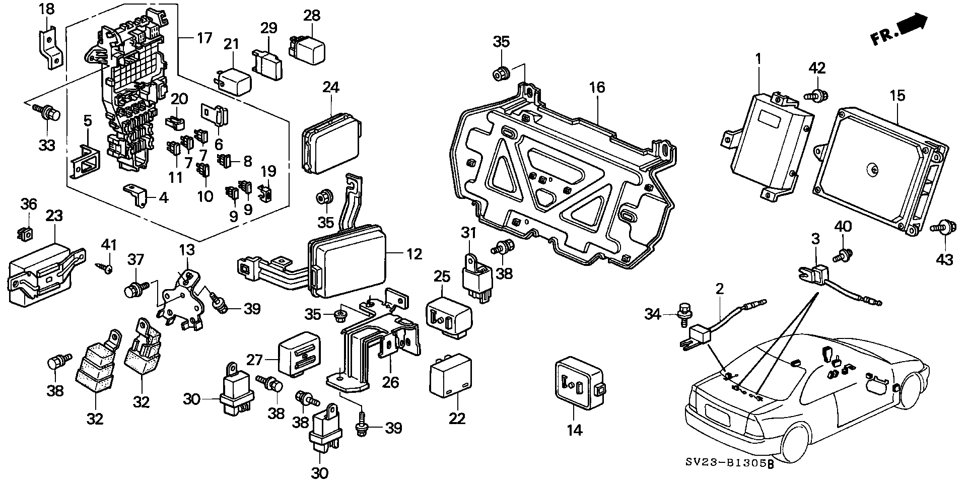 Diagram CONTROL UNIT (CABIN) for your 1995 Honda