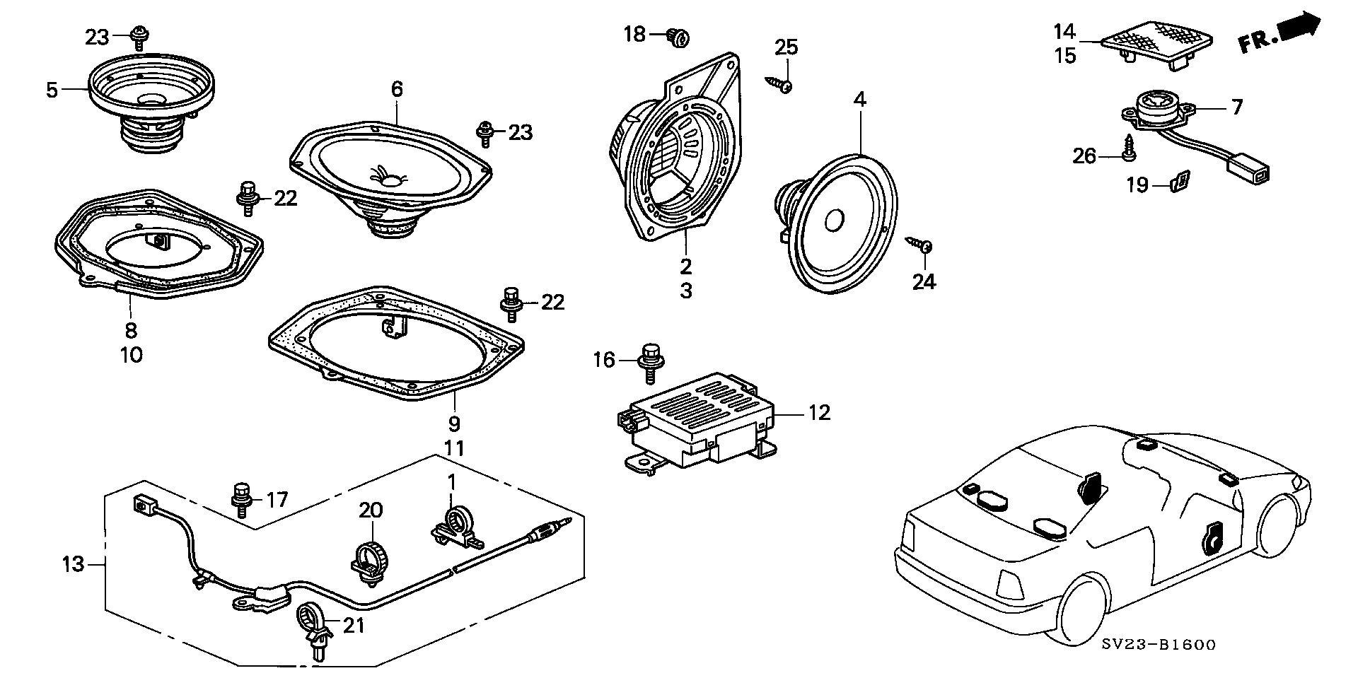 Diagram RADIO ANTENNA@SPEAKER (1) for your 1997 Honda Accord Coupe 2.2L MT LX 