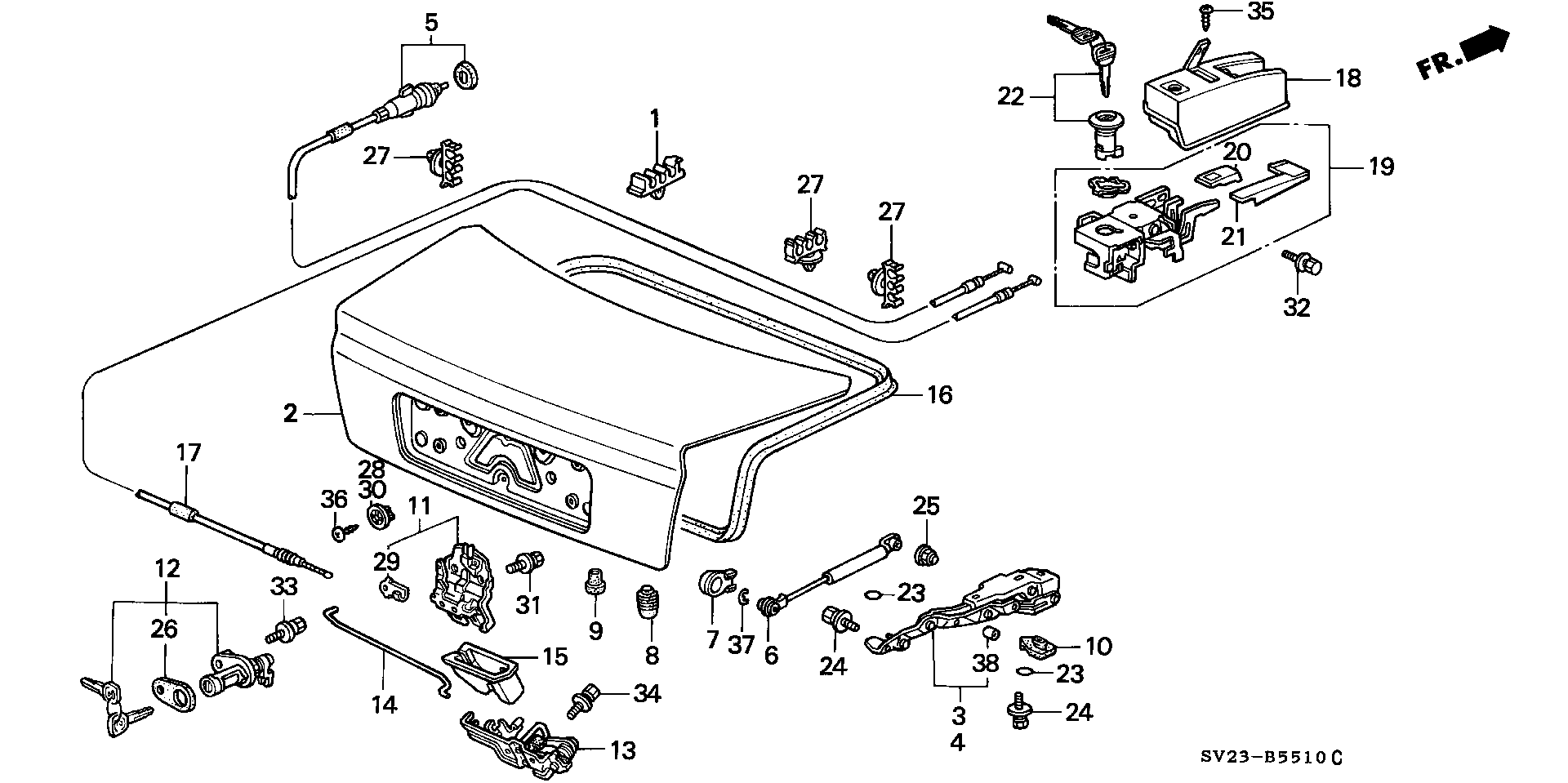 Diagram TRUNK LID (1) for your 1997 Honda Accord Coupe 2.2L MT LX 