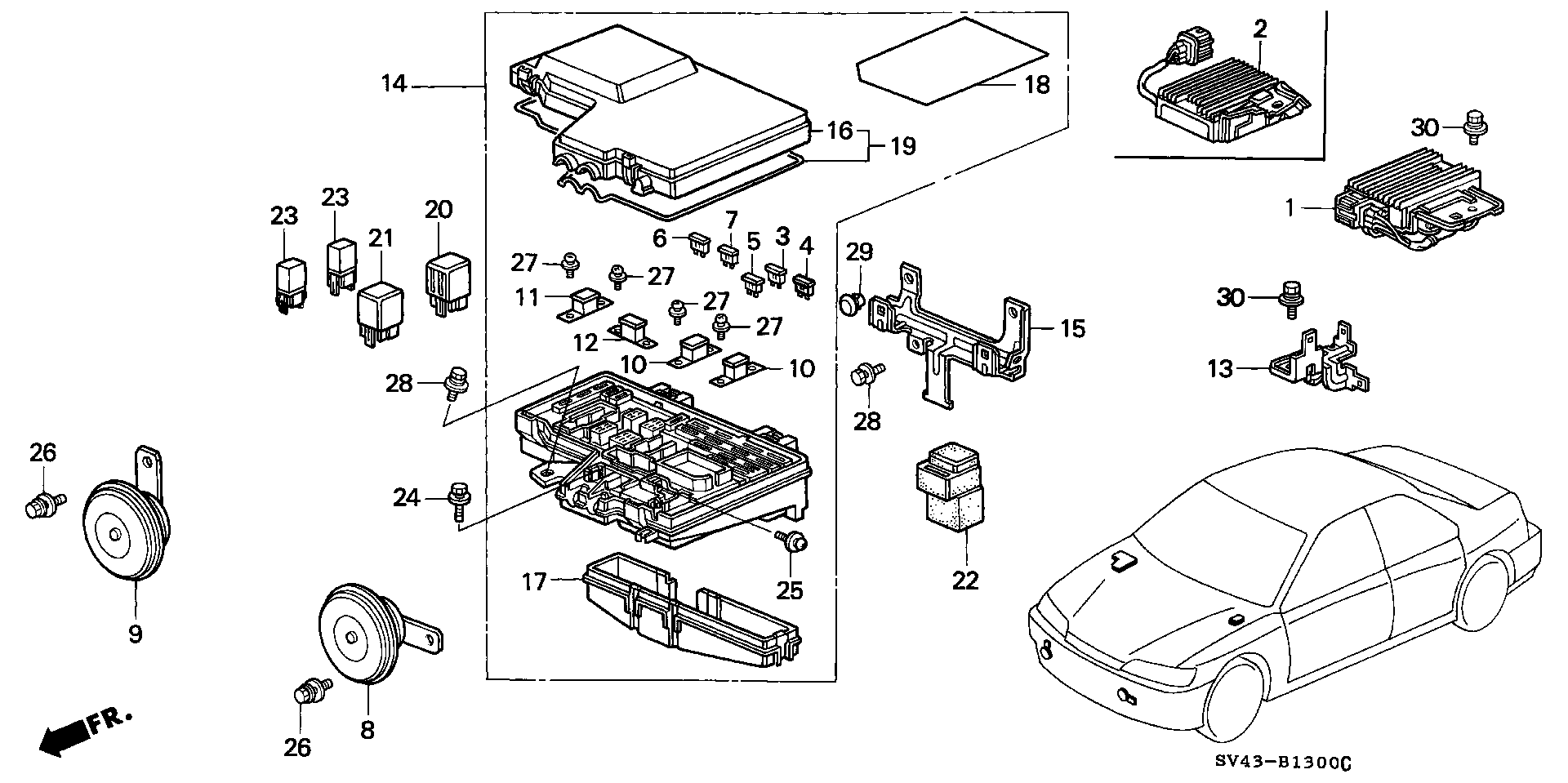 Diagram CONTROL UNIT (ENGINE ROOM) for your 1990 Honda Accord Coupe 2.2L MT LX 