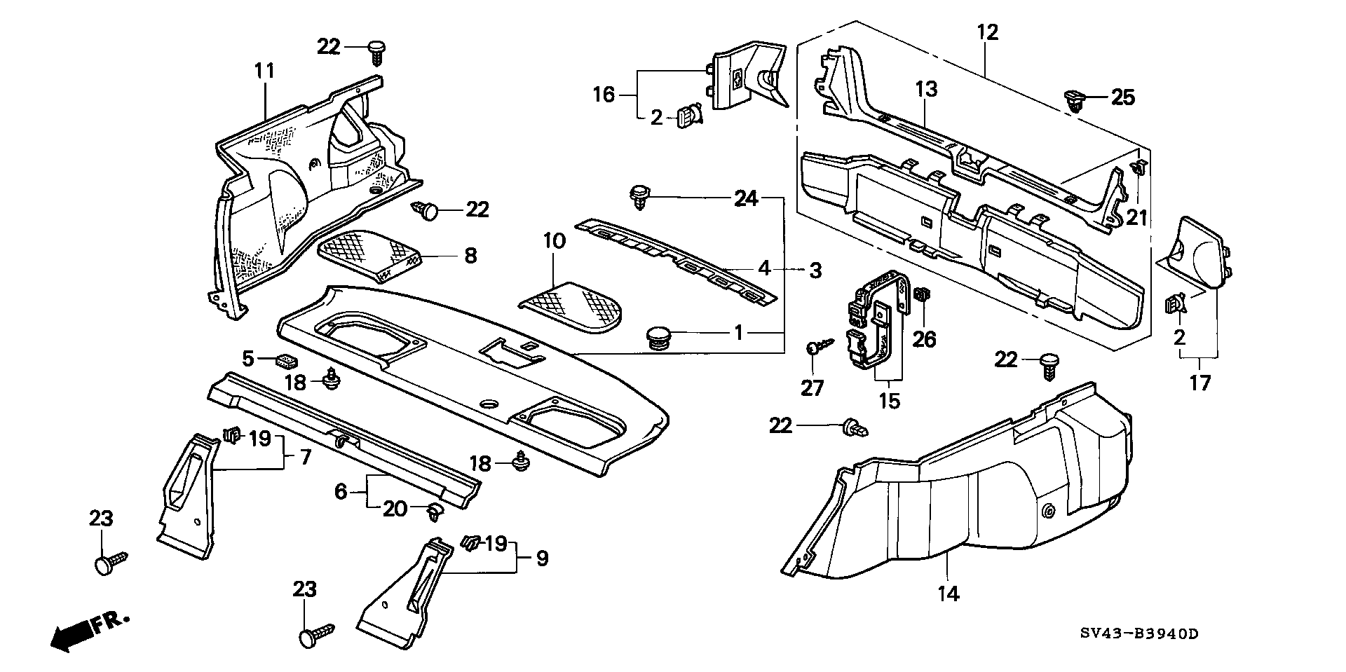 Diagram REAR TRAY@SIDE LINING for your Honda