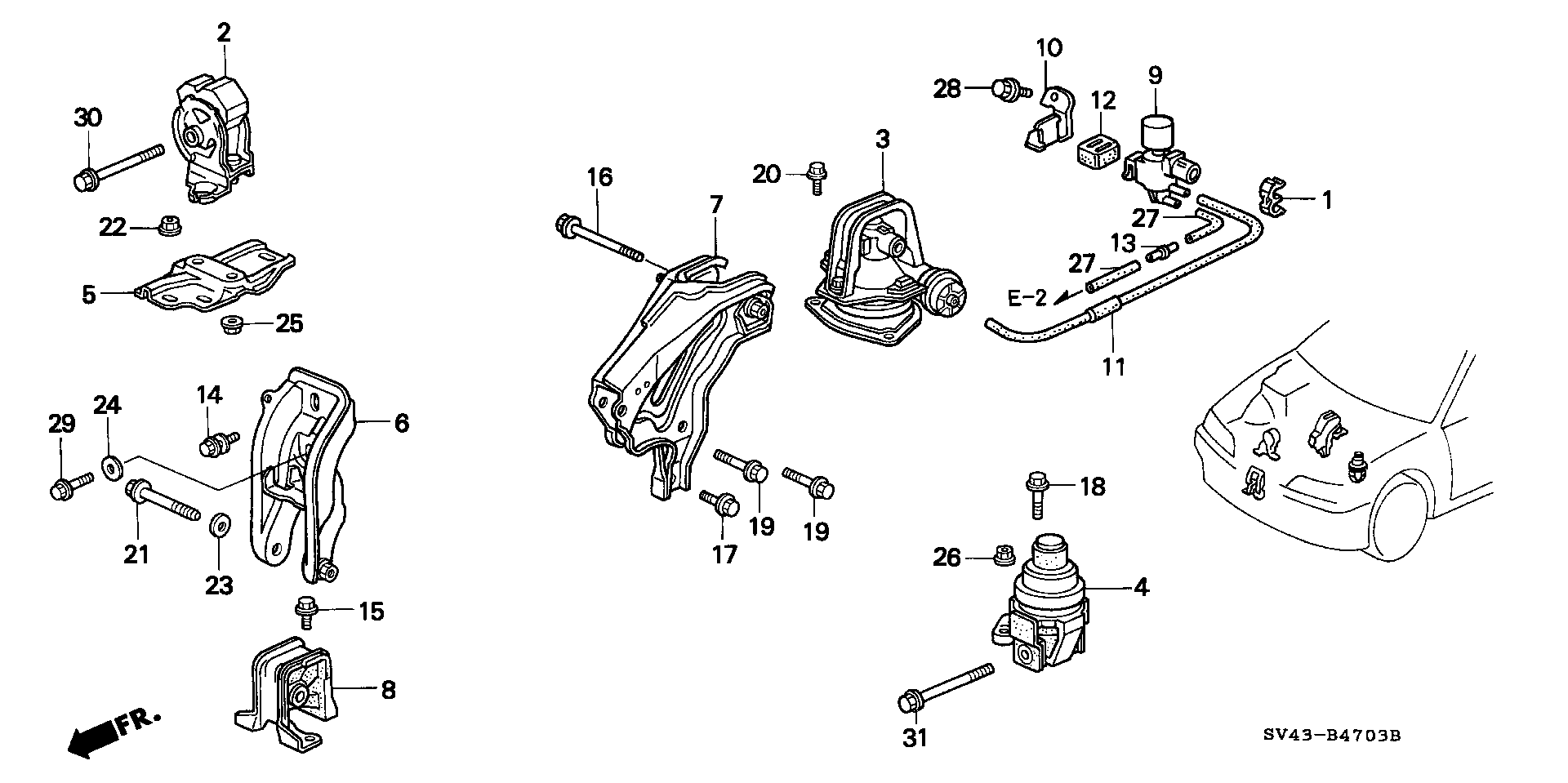 Diagram ENGINE MOUNTS (AT) ('96,'97) for your Honda