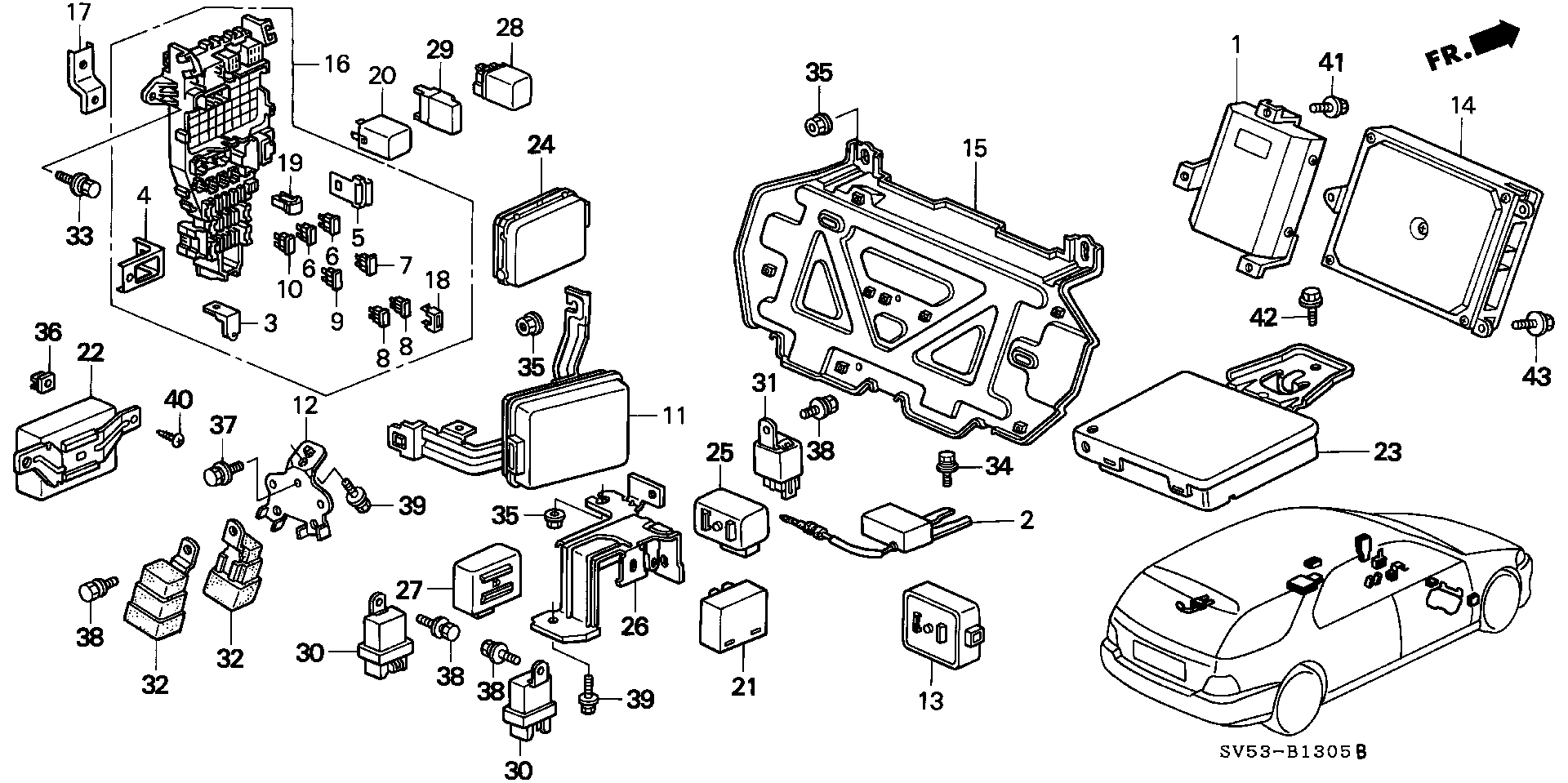 Diagram CONTROL UNIT (CABIN) for your 1990 Honda Accord Coupe 2.2L MT LX 