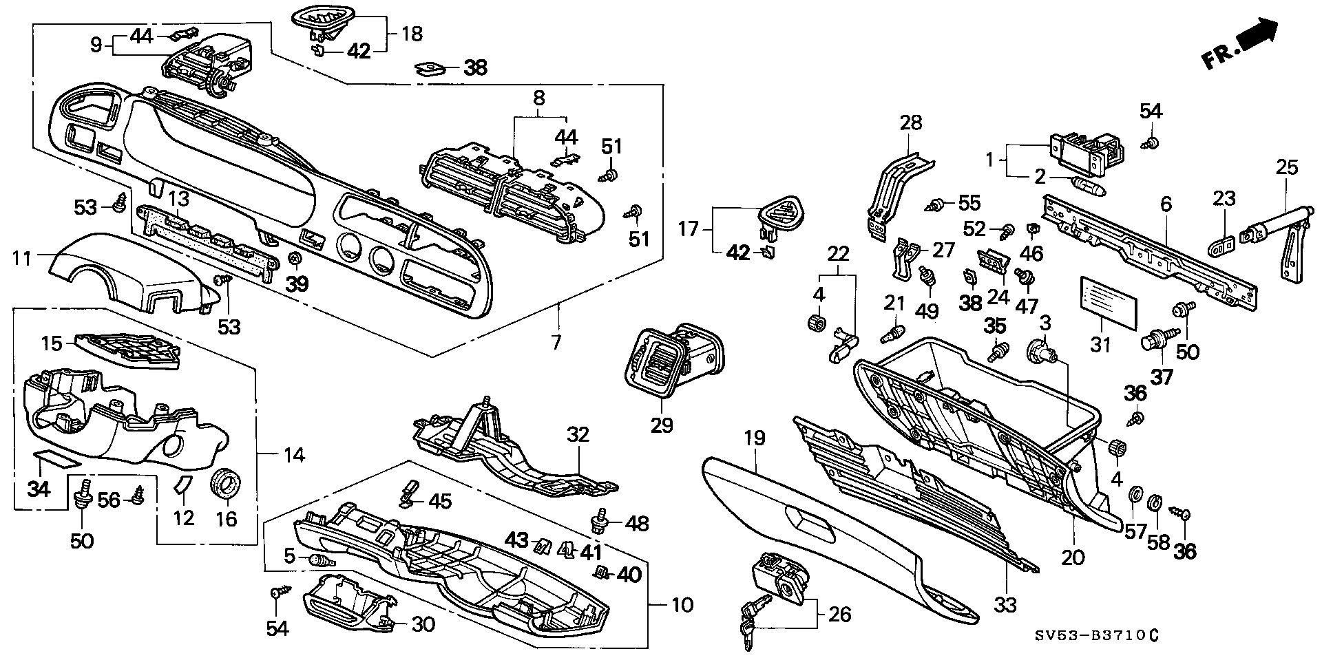 Diagram INSTRUMENT GARNISH for your 1995 Honda