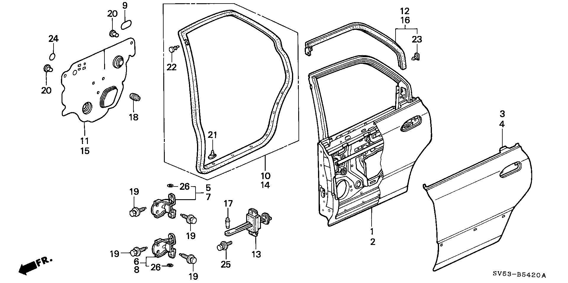 Diagram REAR DOOR PANELS for your 1994 Honda Prelude   