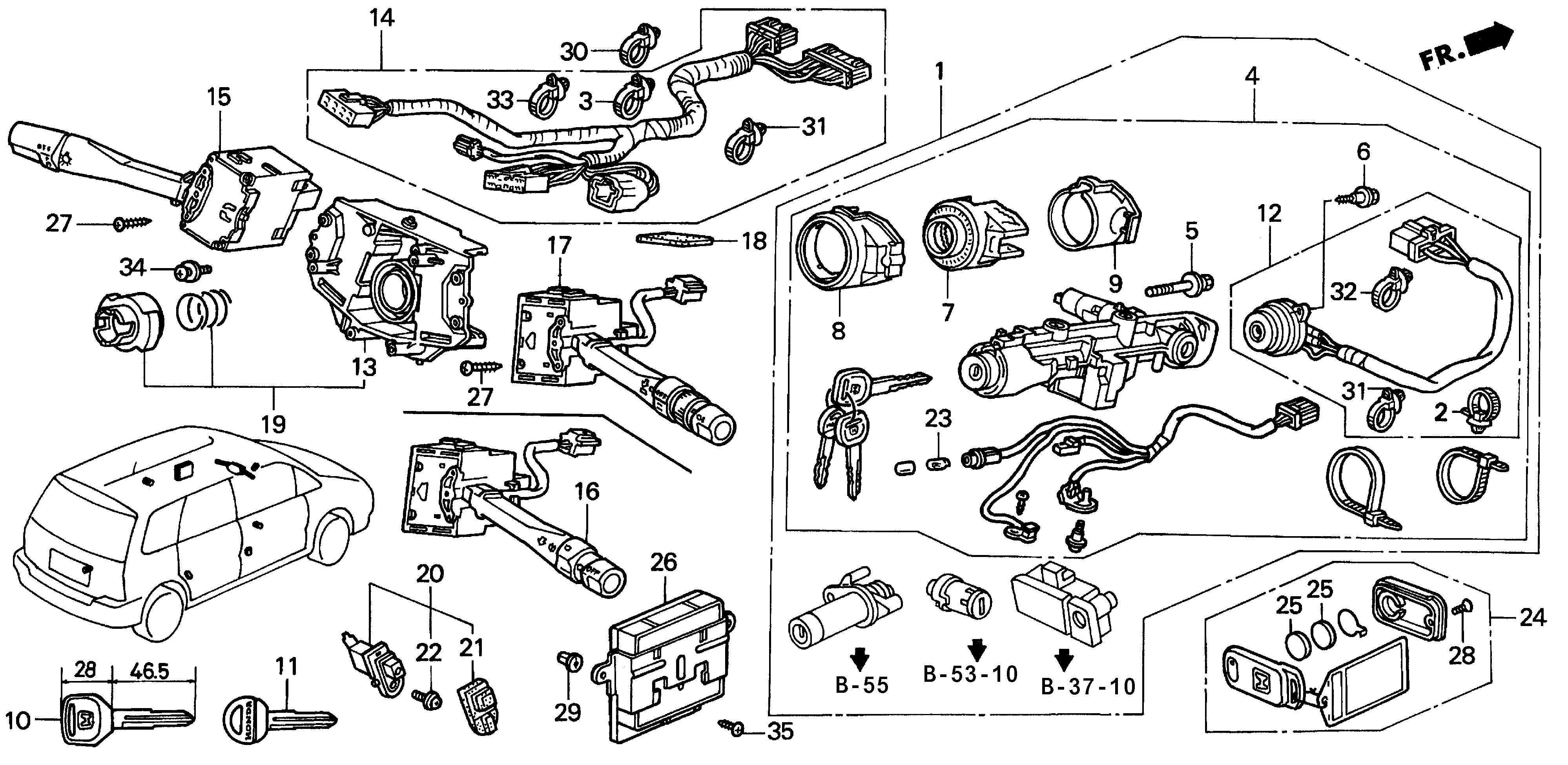 Full size assembly image of COMBINATION SWITCH ('95-'97) (1/1)