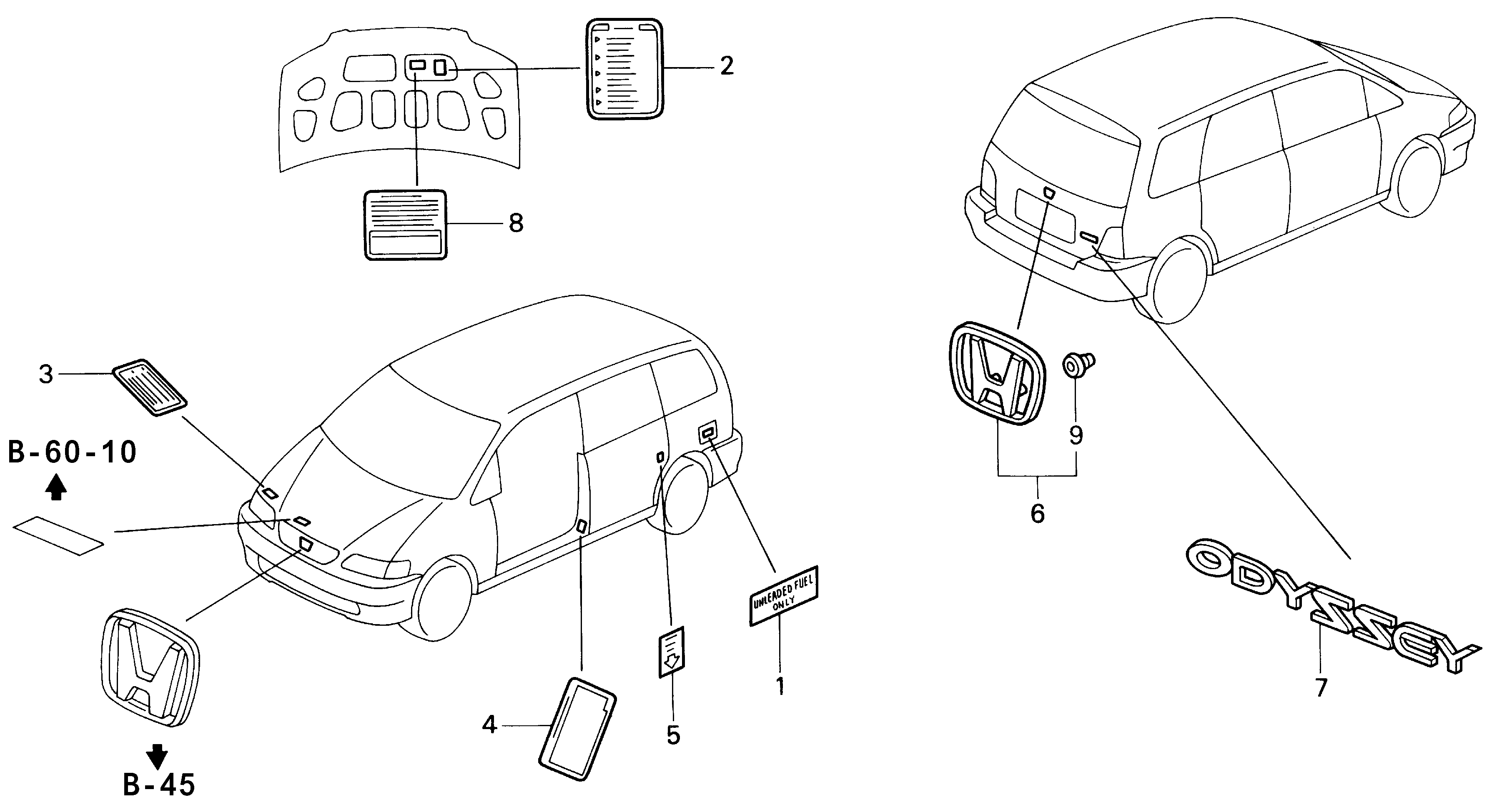 Diagram EMBLEMS@CAUTION LABELS for your Honda