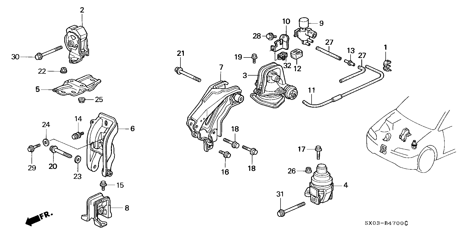 Diagram ENGINE MOUNT for your 1997 Honda Civic Hatchback   