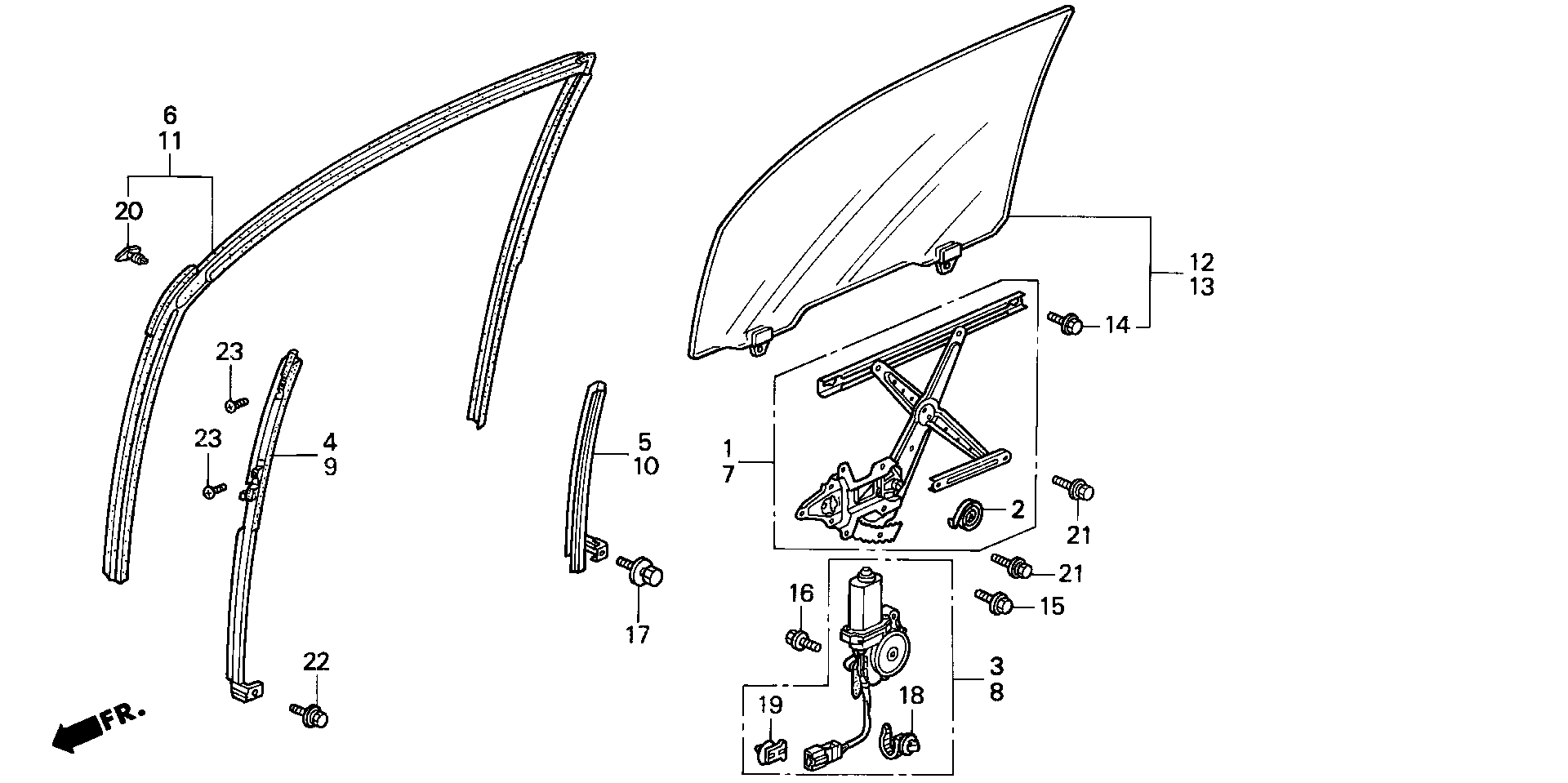 Diagram FRONT DOOR WINDOW for your 1996 Honda