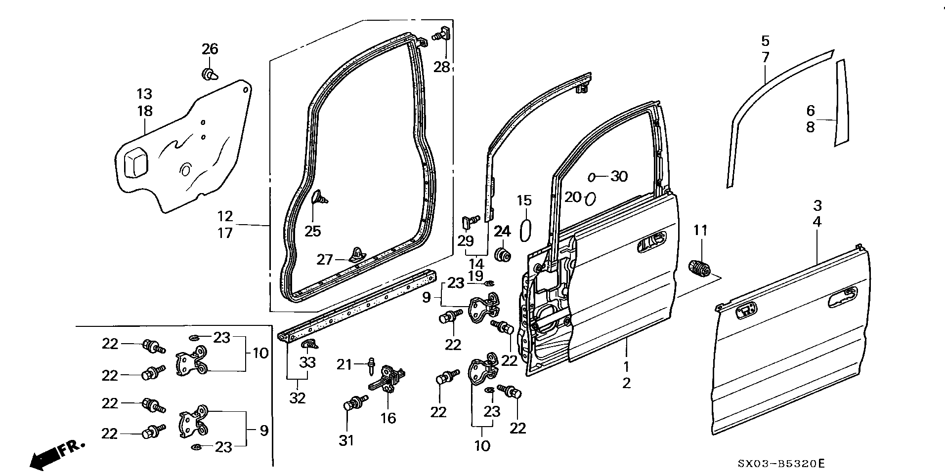 Diagram FRONT DOOR PANELS for your 1995 Honda