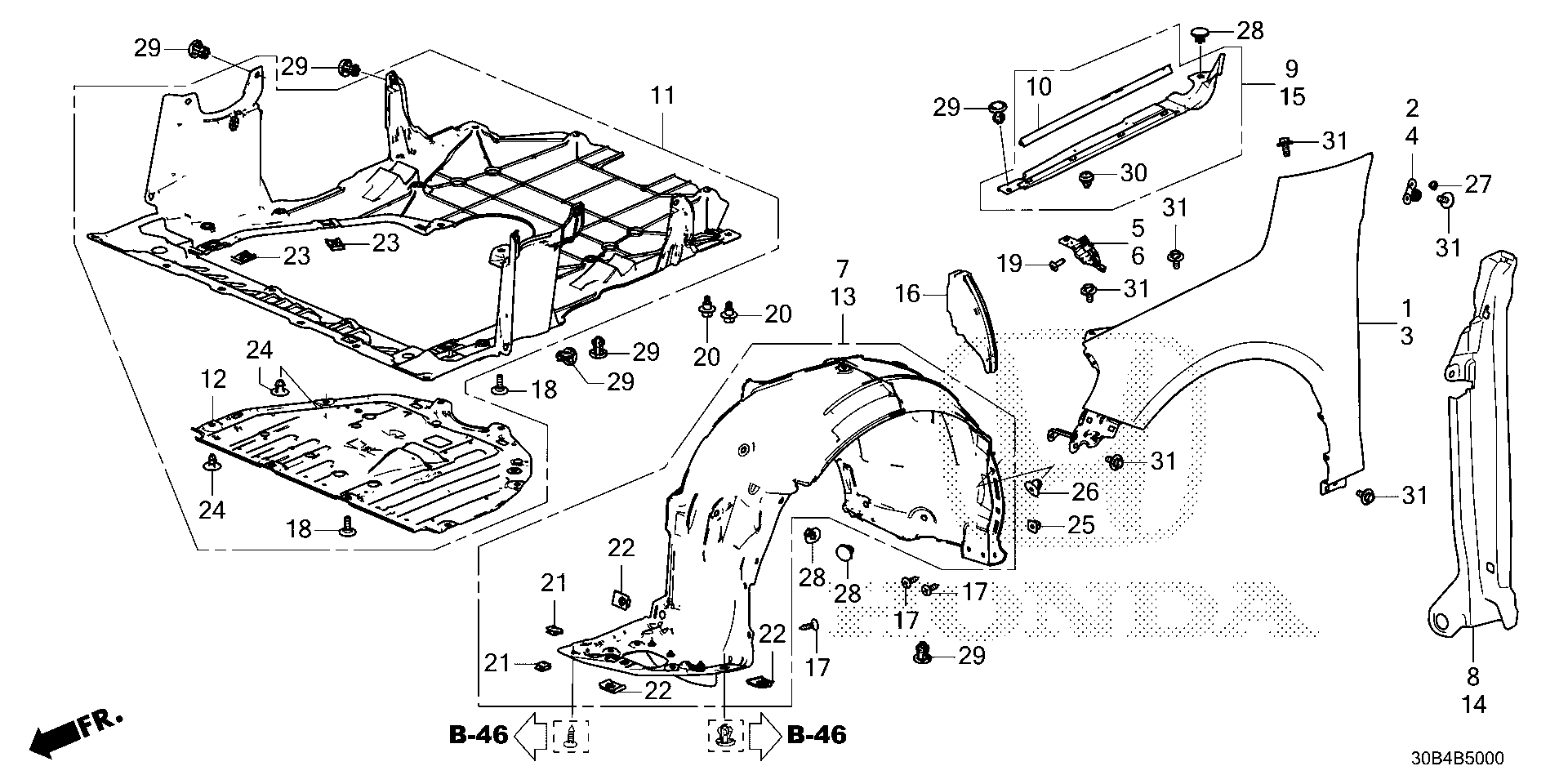 Honda Accord Bracket, l. Fender (upper). Body, fenders - 60265-30A ...