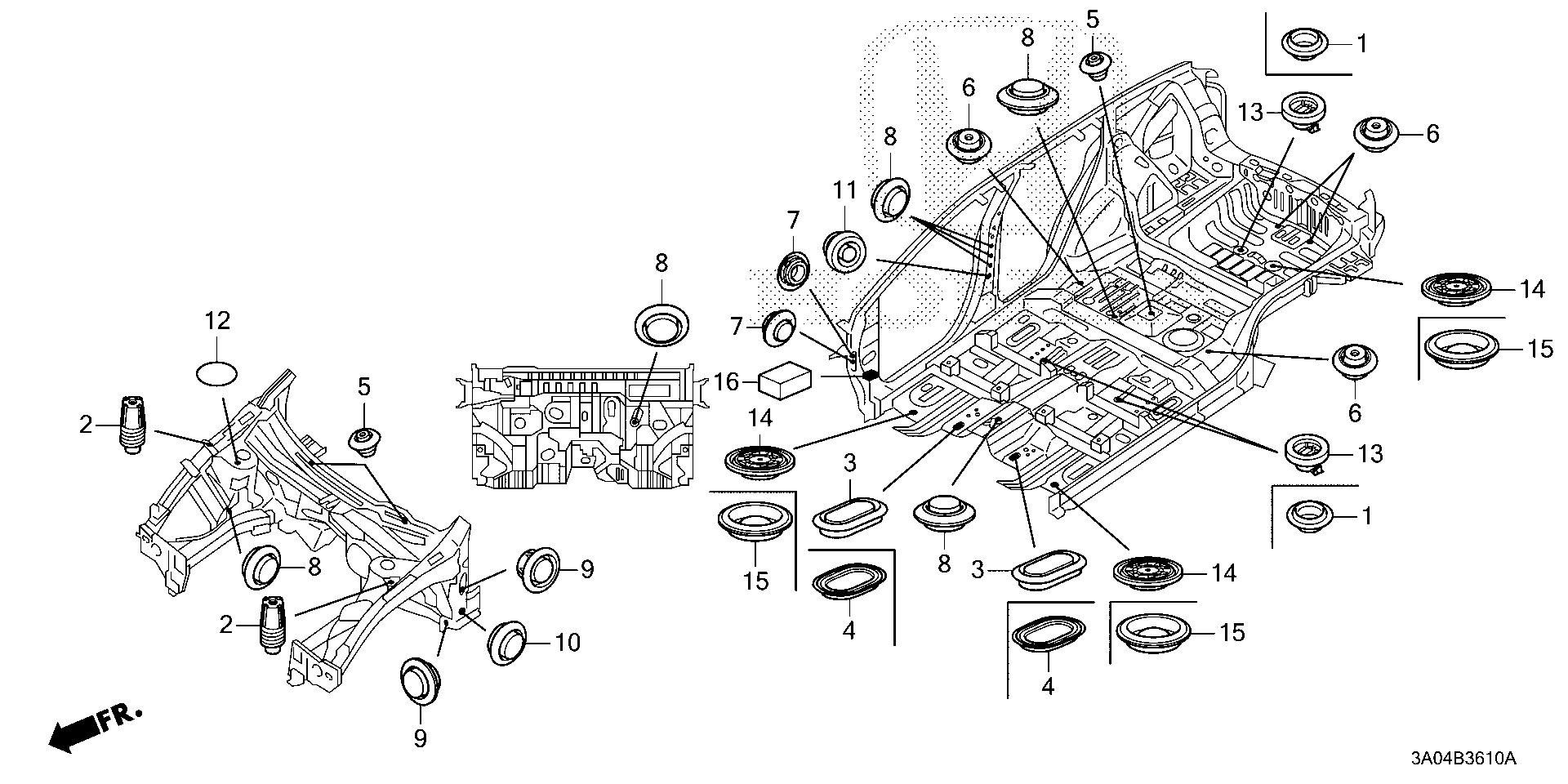 Diagram GROMMET (FR.) for your 1998 Honda Civic Hatchback   