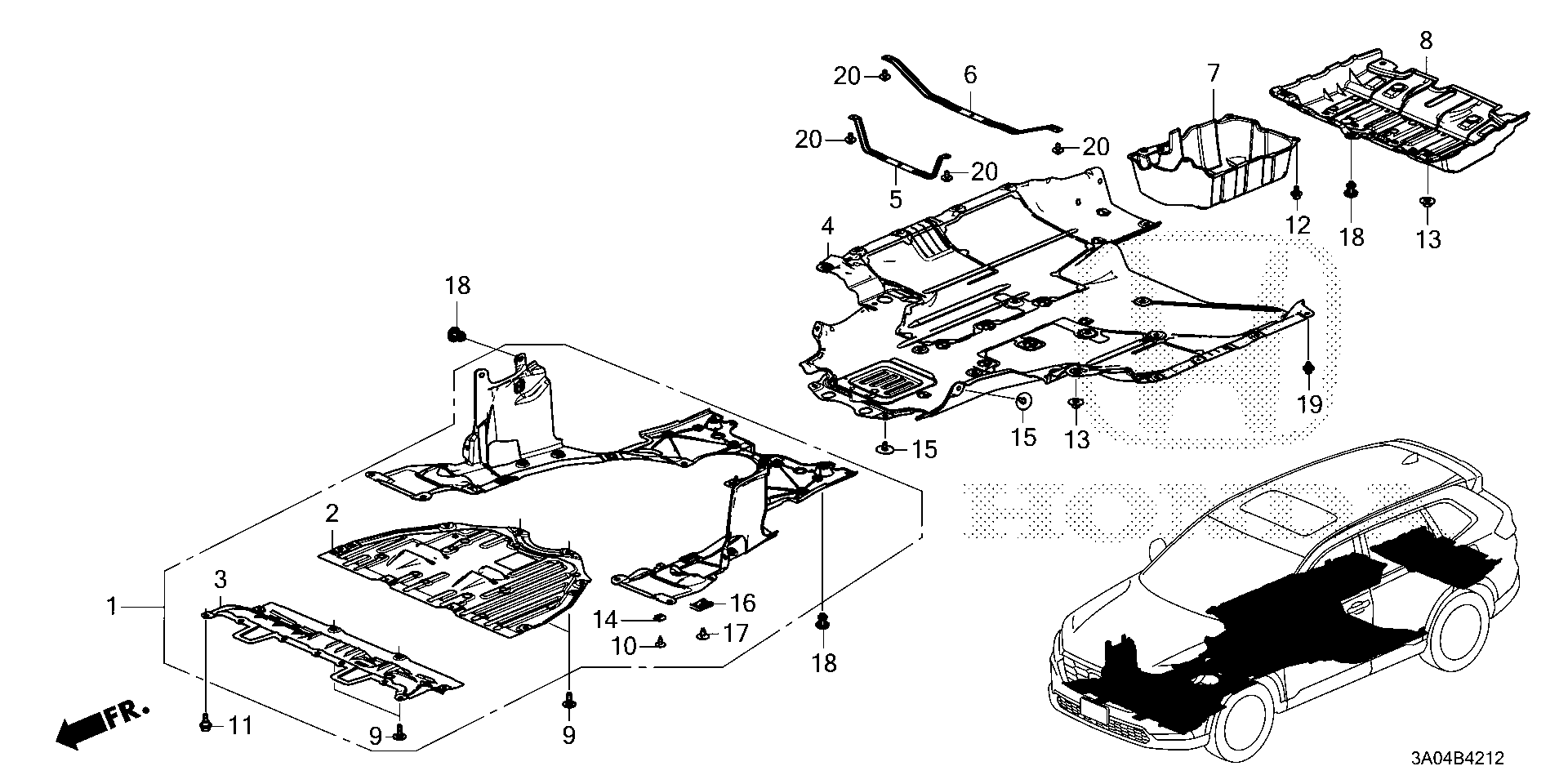 Honda CR-V Lid, fr. Engine cover (lower). Under, body - 74113-3A0-A00 ...