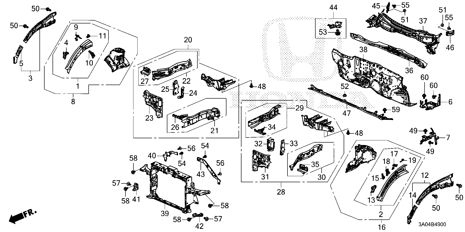 Diagram FRONT BULKHEAD@DASHBOARD for your 1982 Honda Civic   