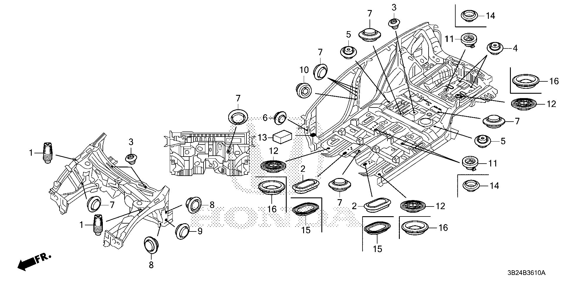 Diagram GROMMET (FR.) for your 1998 Honda Civic Hatchback   