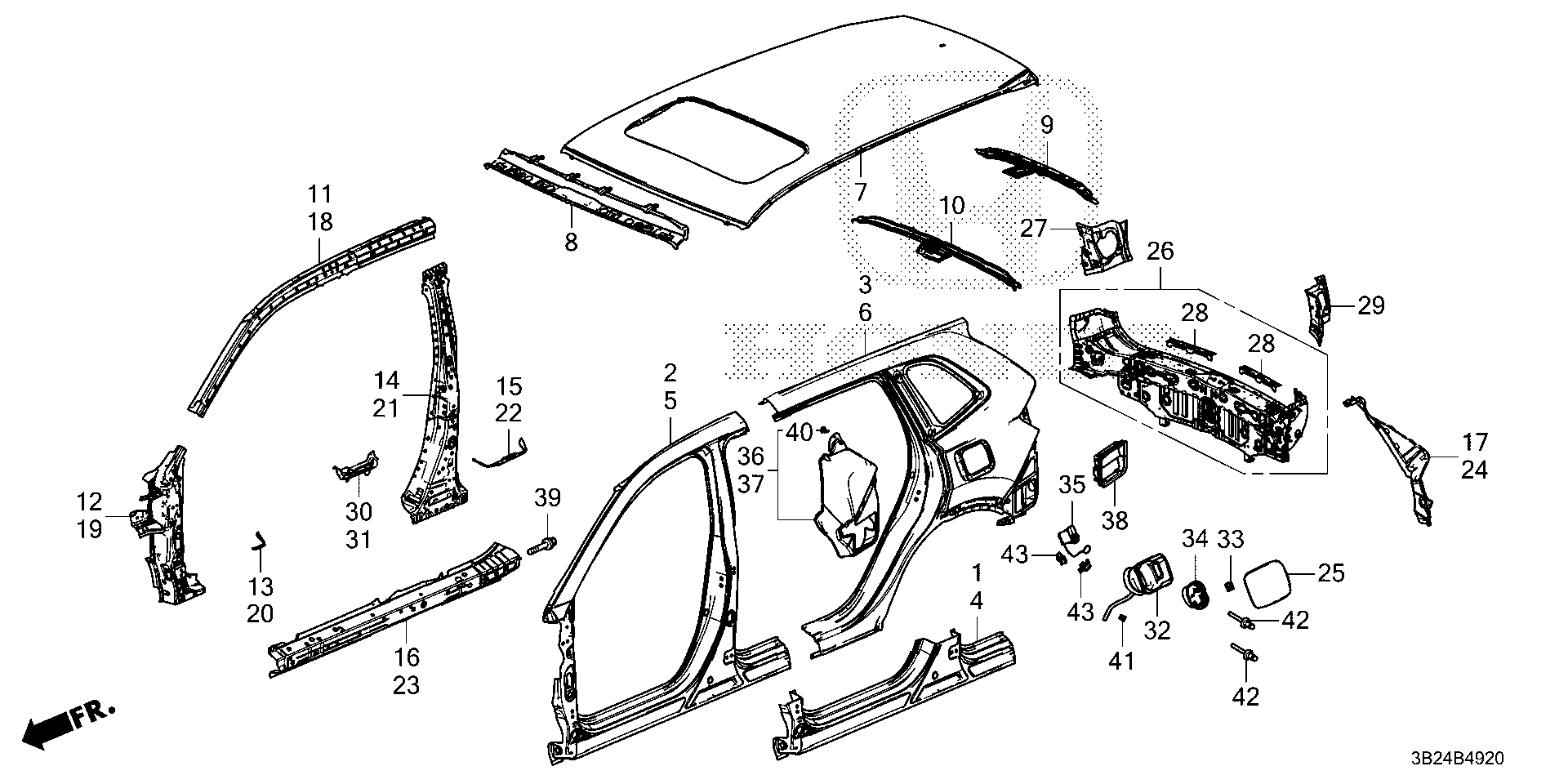 Diagram OUTER PANEL@ROOF PANEL for your Honda CR-V  