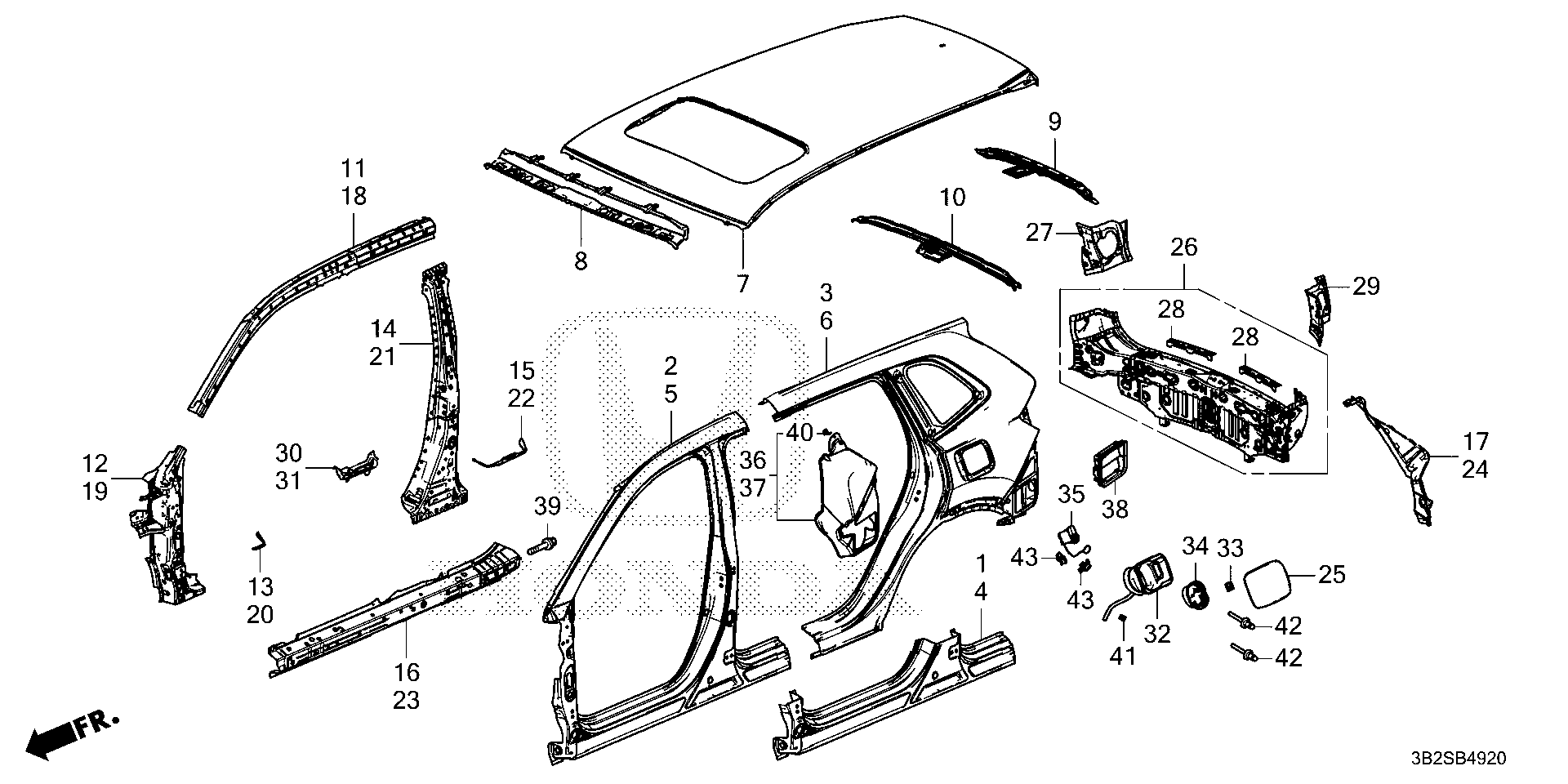 Diagram OUTER PANEL@ROOF PANEL for your Honda CR-V  