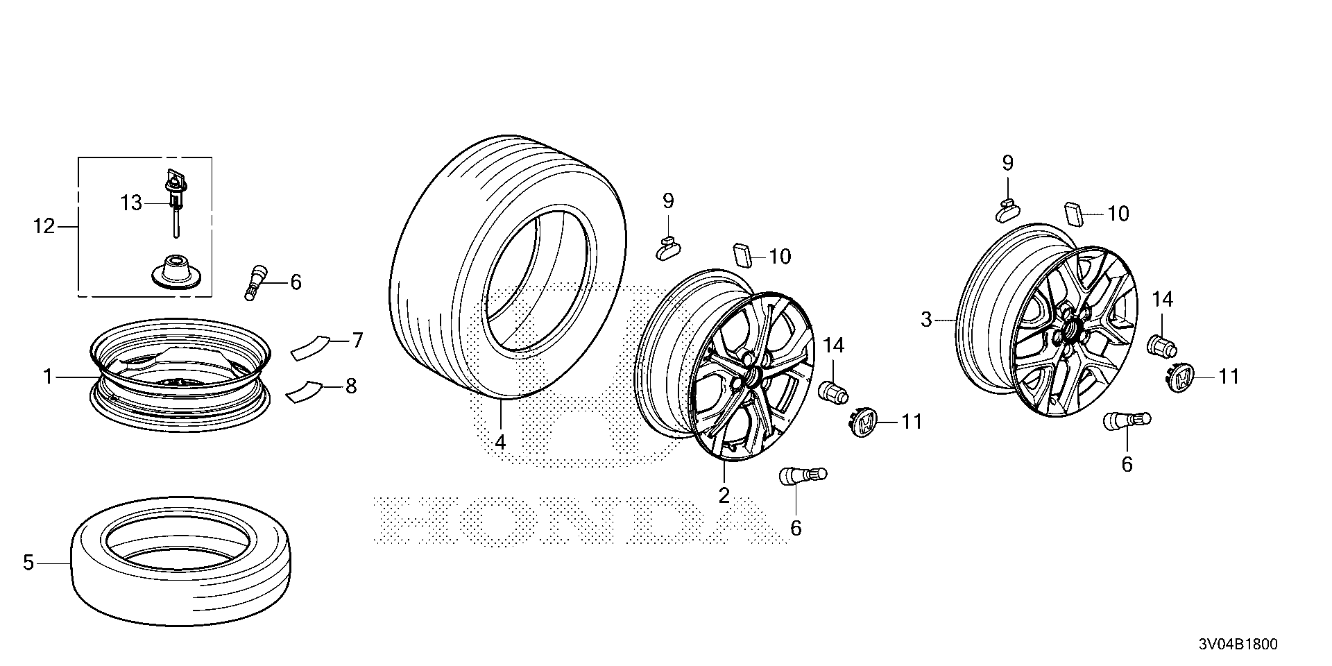 Diagram TIRE@WHEEL DISK for your 2021 Honda Accord   