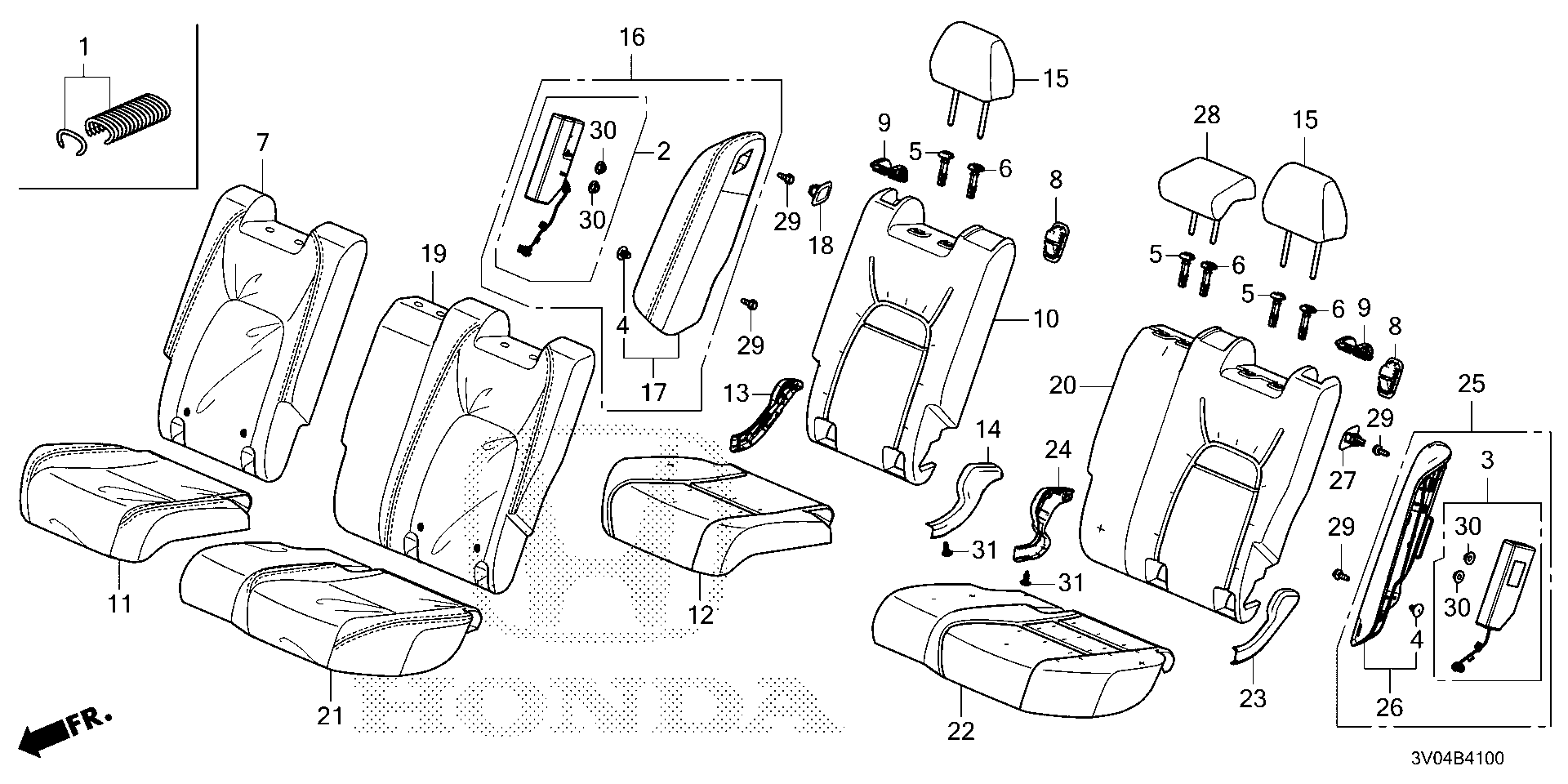 Honda HR-V Pad, r. Rr. Seat-back. Body, rear - 82127-3W0-A51 | Honda ...