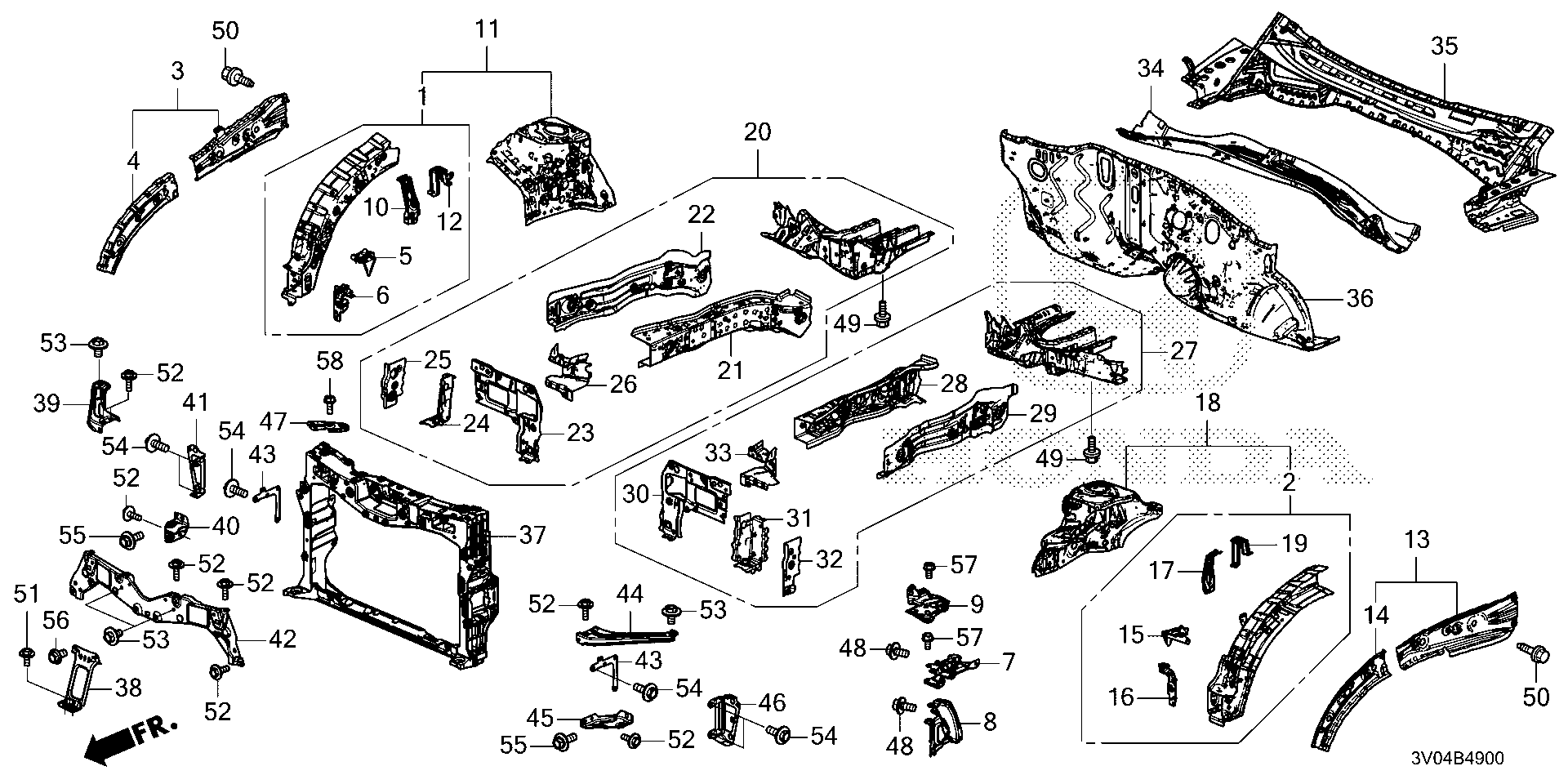 Diagram FRONT BULKHEAD@DASHBOARD for your 1985 Honda Civic   