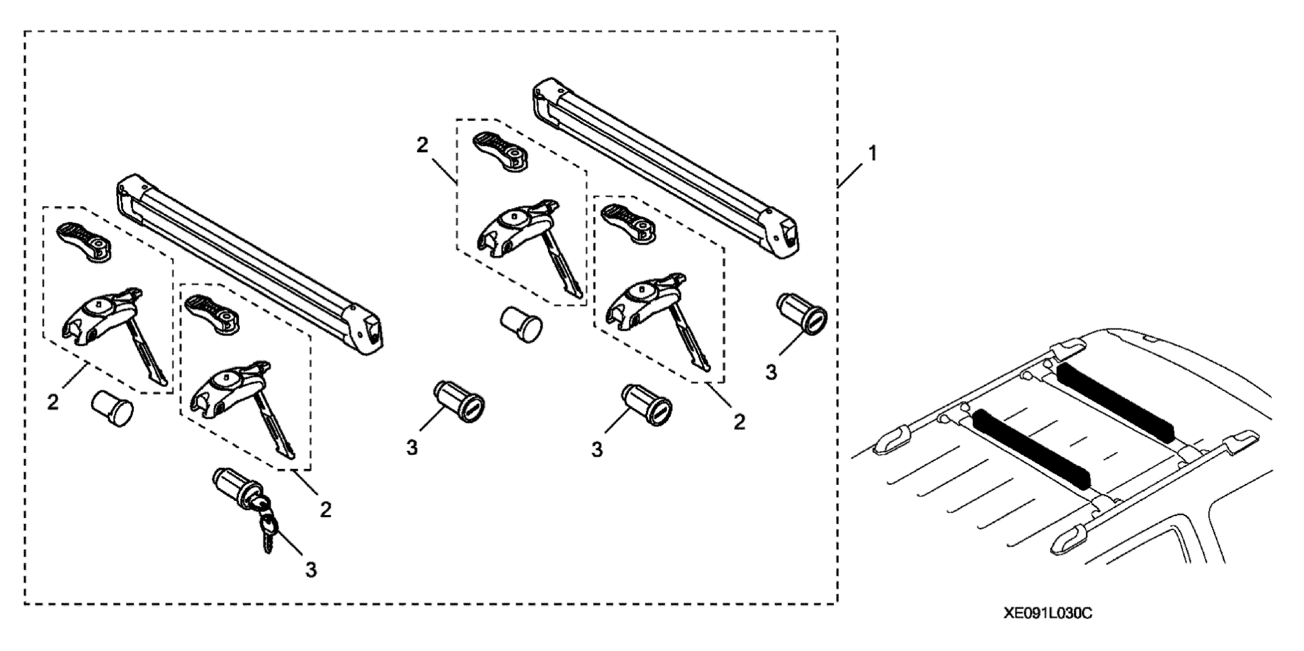 Diagram SKI AND SNOWBOARD ATTACHMENT - ROOF RACK for your Honda HR-V  