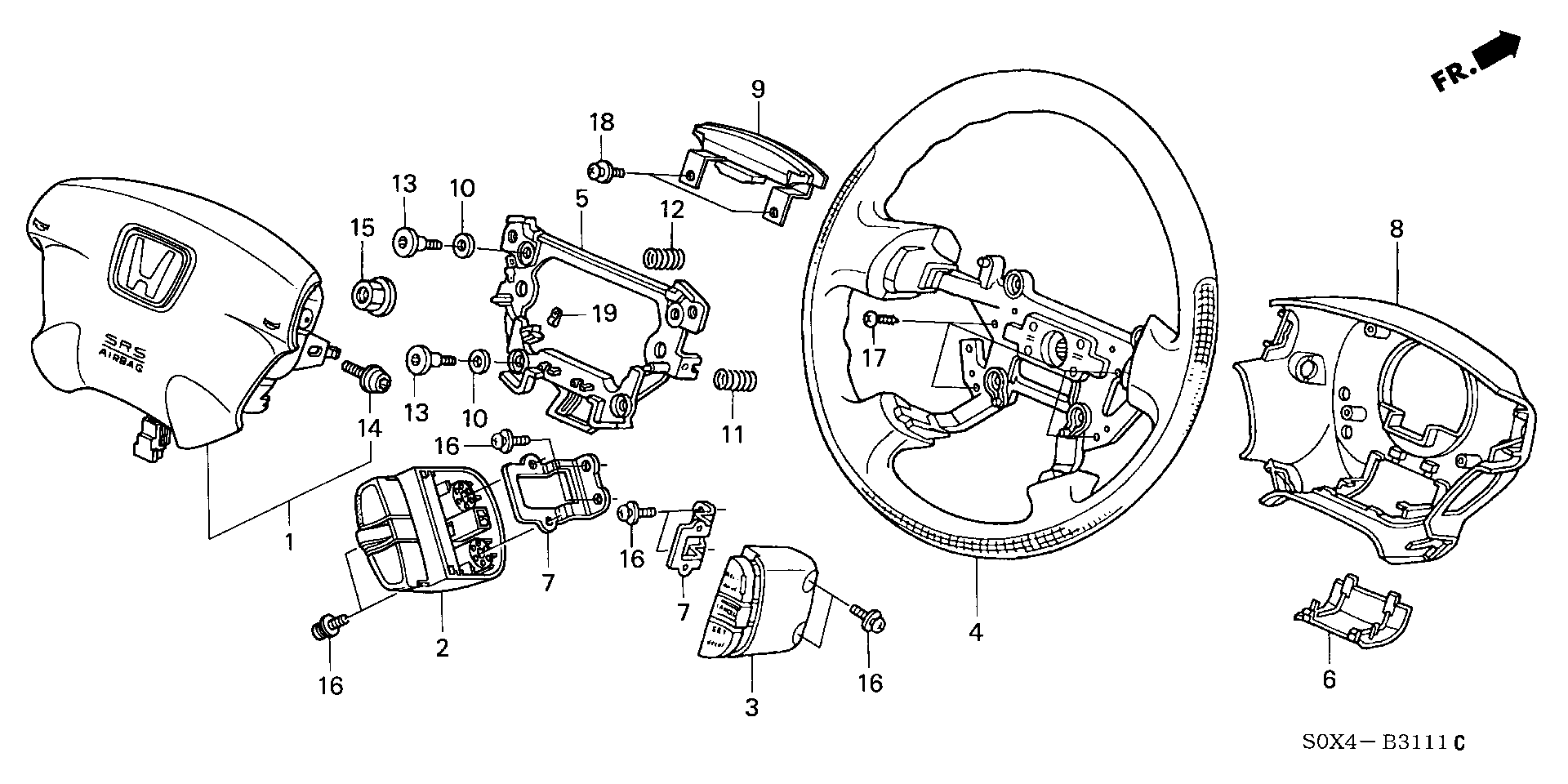 Full size assembly image of STEERING WHEEL (SRS) ('02-) (1/1)