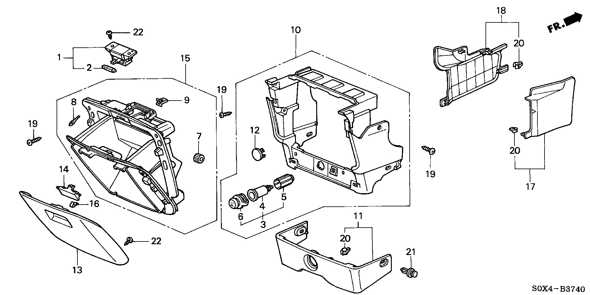 Diagram CONSOLE (1) for your 1997 Honda Accord Coupe 2.2L AT LX 