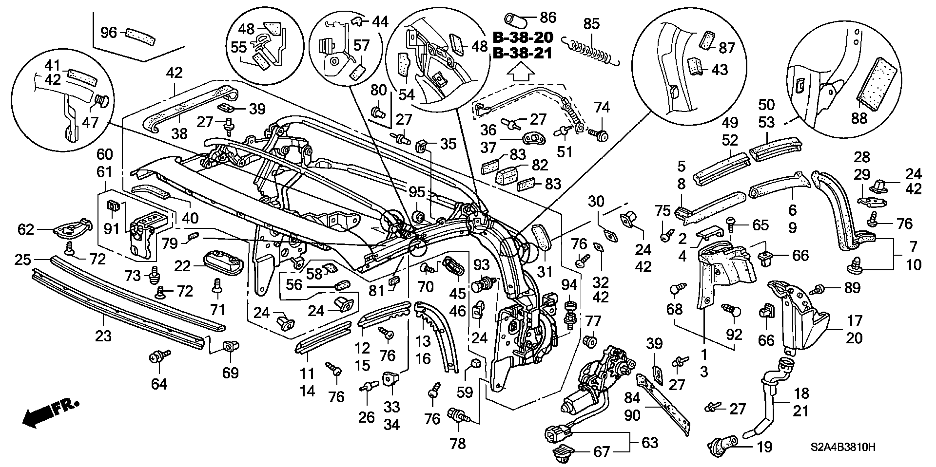 Diagram SOFT TOP FRAME for your 1990 Honda Accord Coupe 2.2L MT LX 