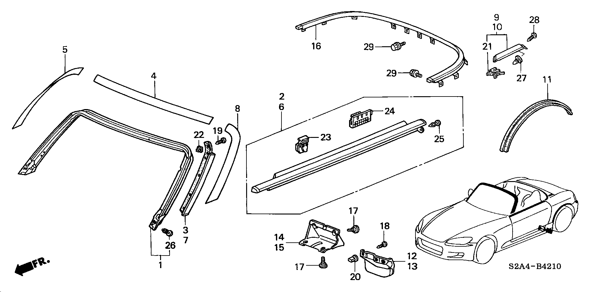 Diagram MOLDING@PROTECTORS for your 2007 Honda S2000   