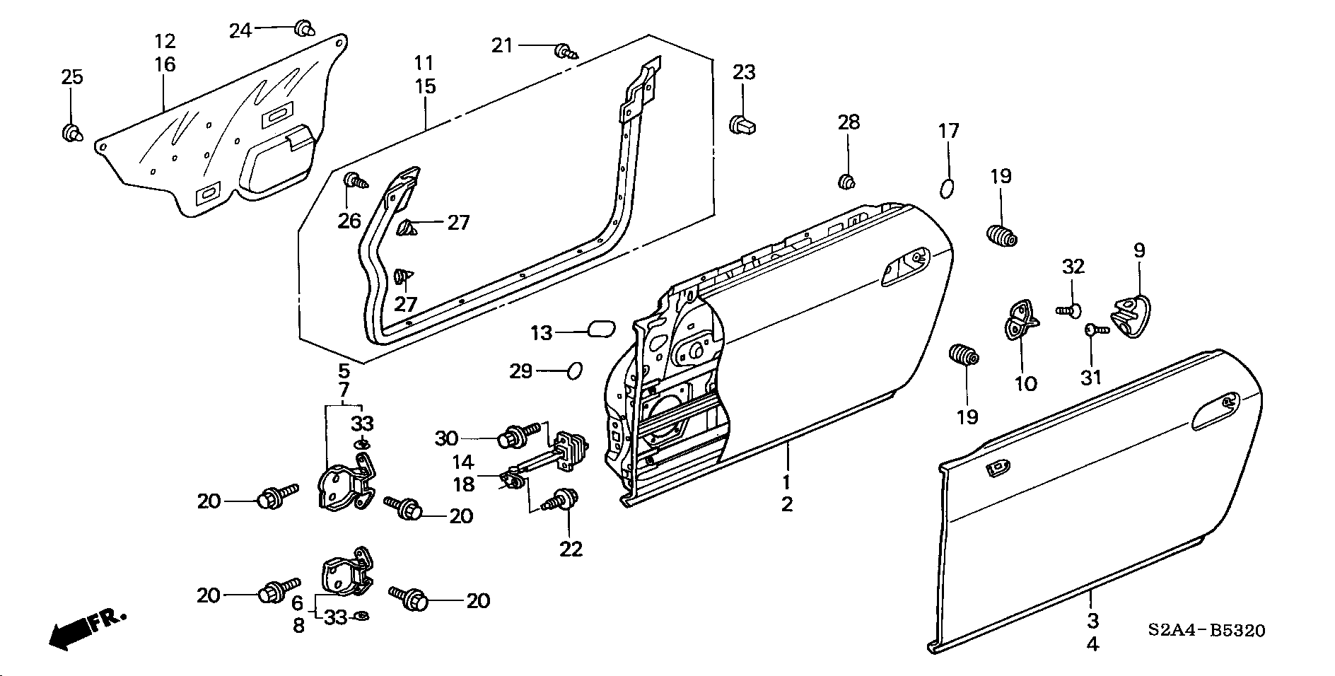 Diagram DOOR PANELS for your 1990 Honda Accord Coupe 2.2L MT LX 