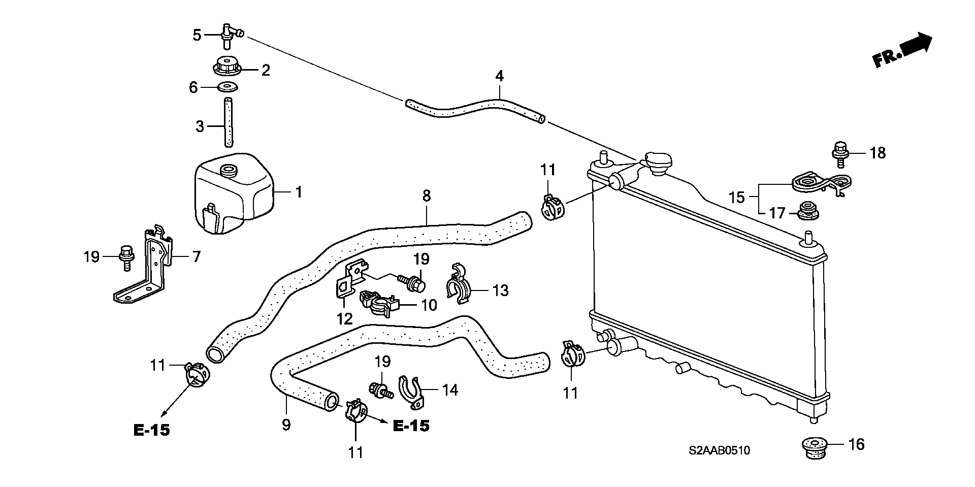 Diagram RADIATOR HOSE@RESERVE TANK for your 1990 Honda Accord Coupe 2.2L AT LX 