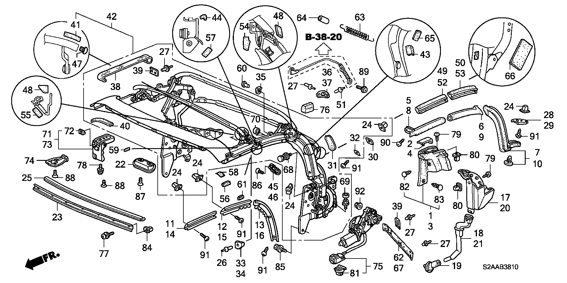 Diagram SOFT TOP FRAME for your 1990 Honda Accord Coupe 2.2L MT LX 