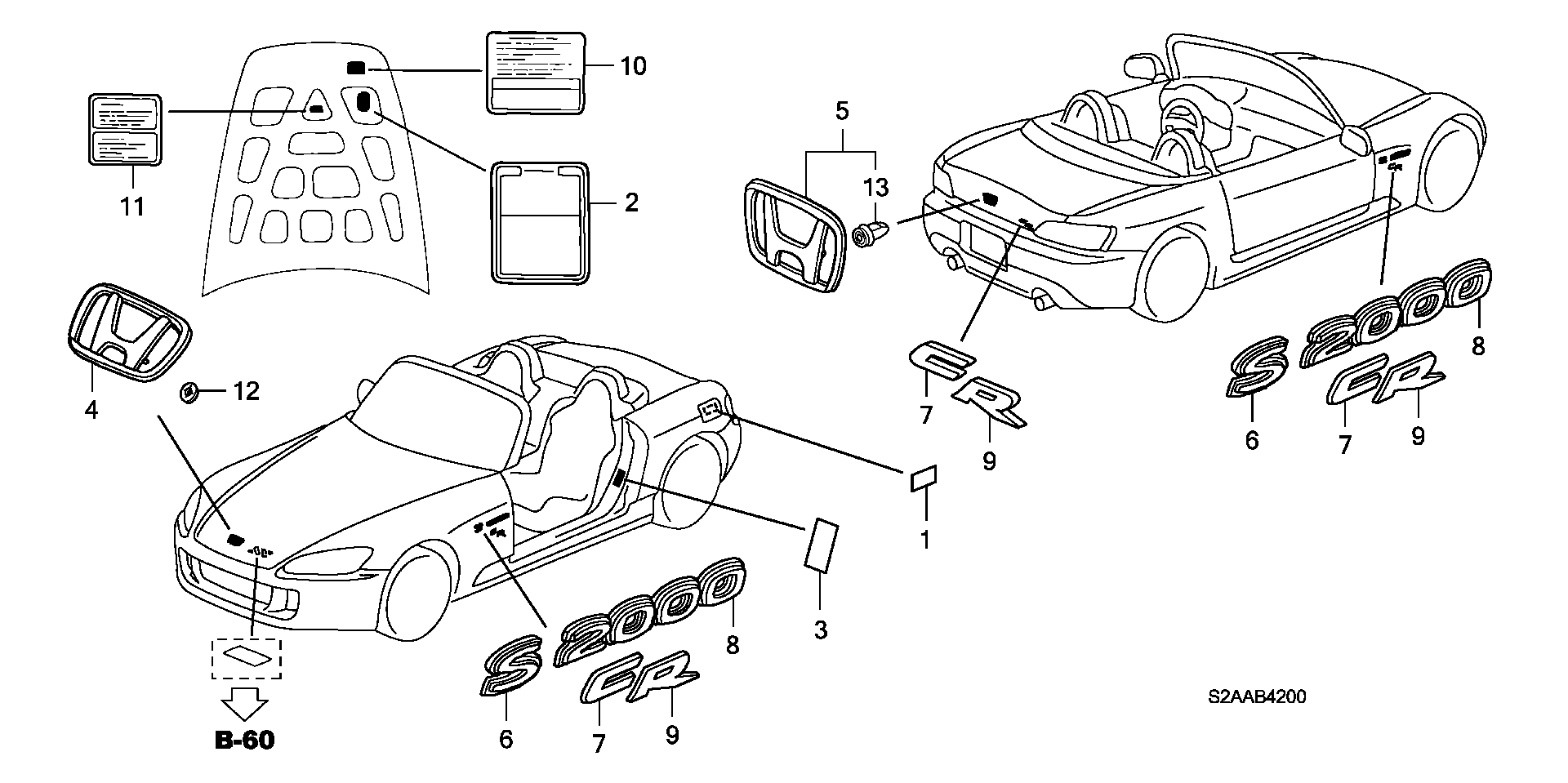 Diagram EMBLEMS@CAUTION LABELS for your 1989 Honda Accord Coupe 2.0L MT DX 