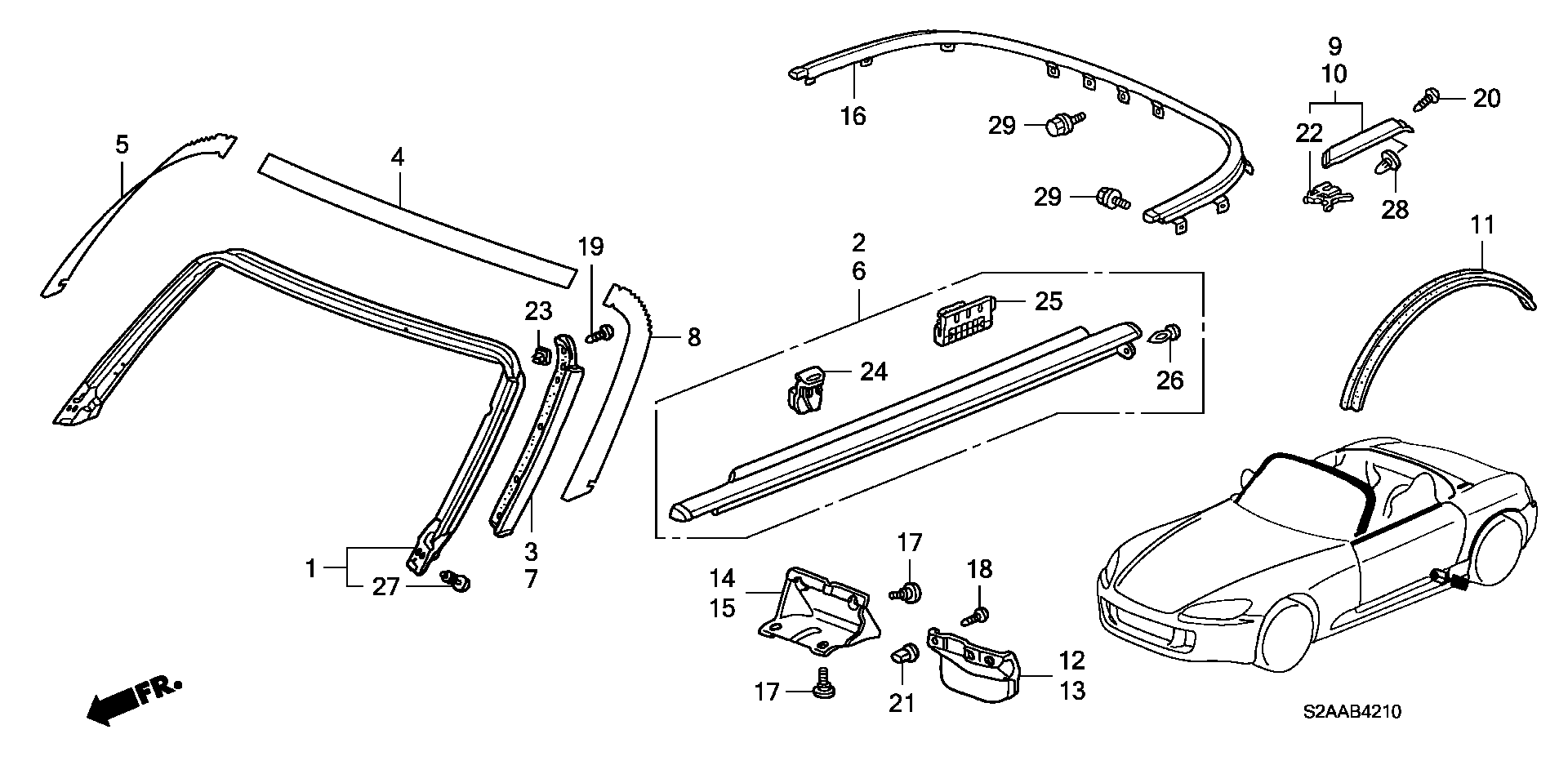 Diagram MOLDING@PROTECTORS for your Honda S2000  