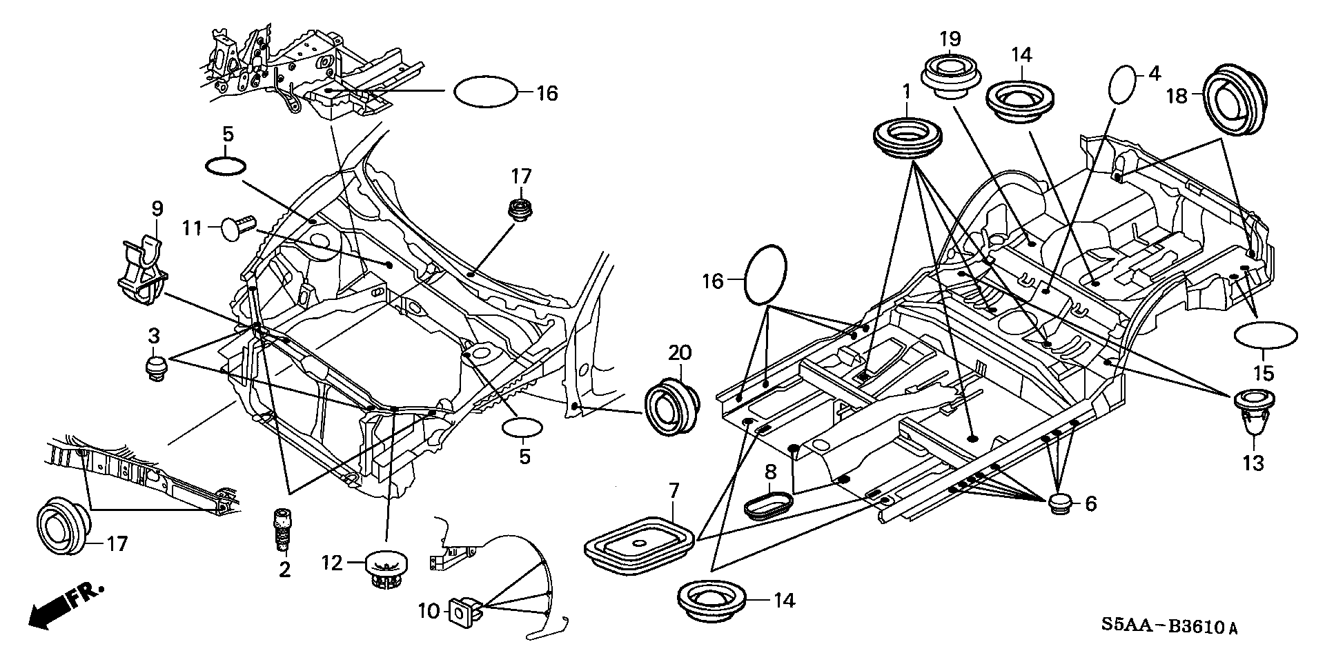 Diagram GROMMET (FR.) for your 1999 Honda Accord Coupe  EX 