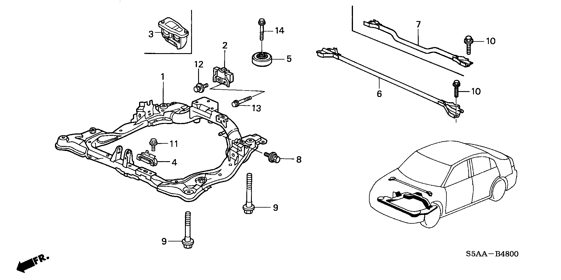 Diagram FRONT SUB FRAME for your 1980 Honda Civic Hatchback   