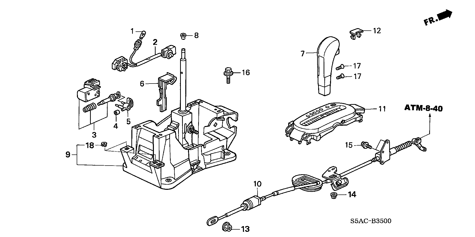 Diagram SELECT LEVER (1) for your Honda Civic Hatchback  