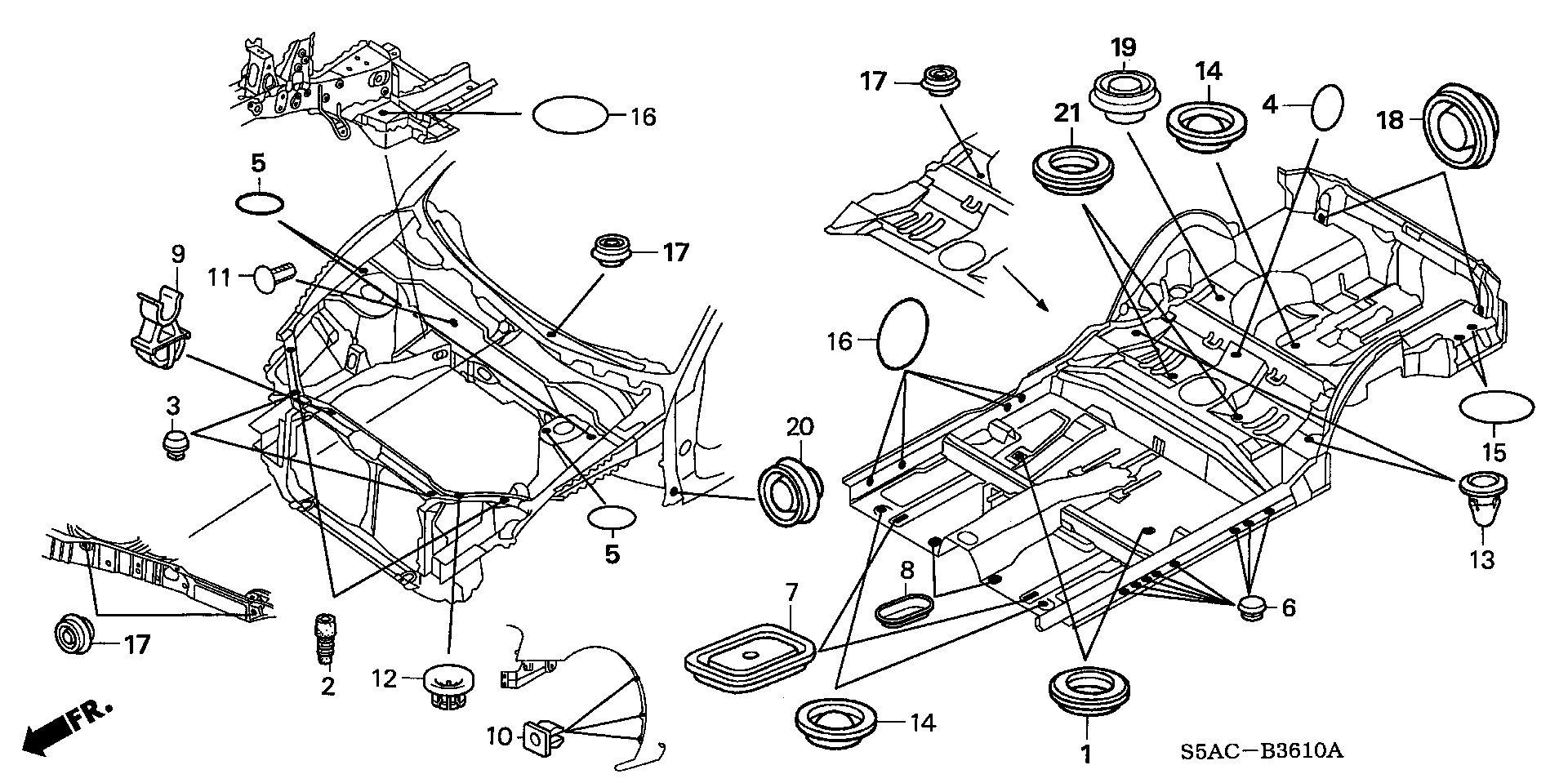 Diagram GROMMET (FR.) for your 1999 Honda Accord Coupe  EX 