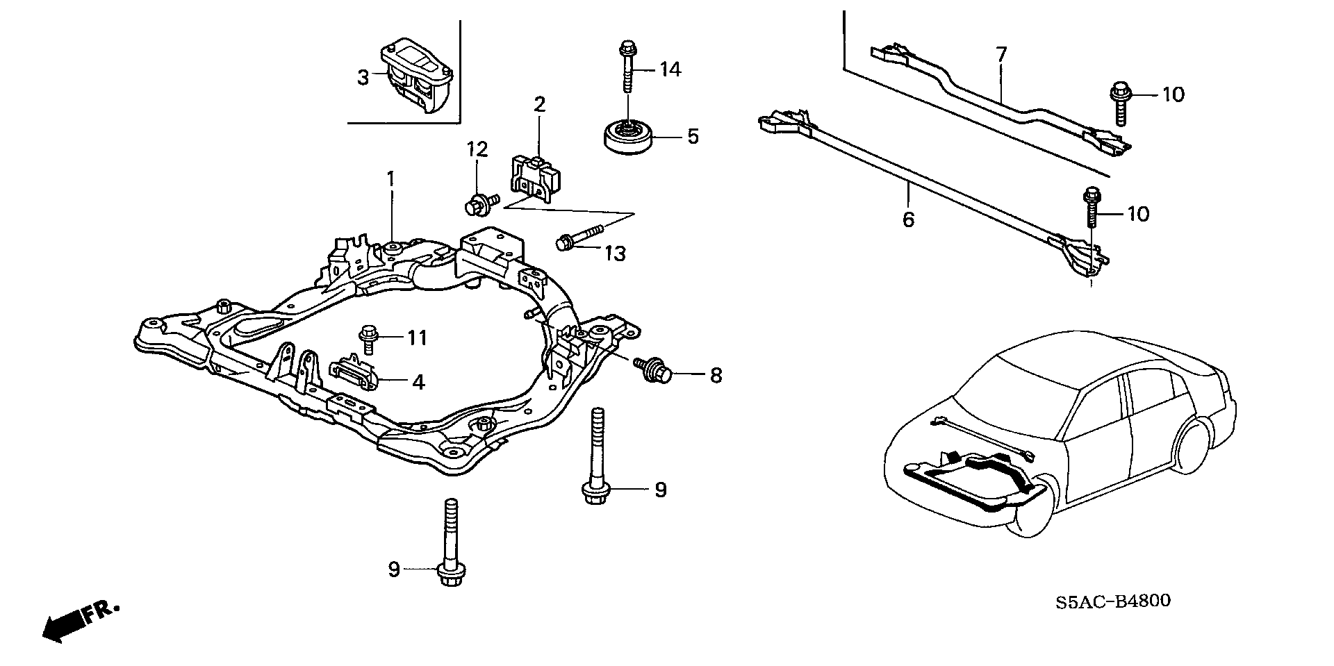 Diagram FRONT SUB FRAME for your 1980 Honda Civic Hatchback   