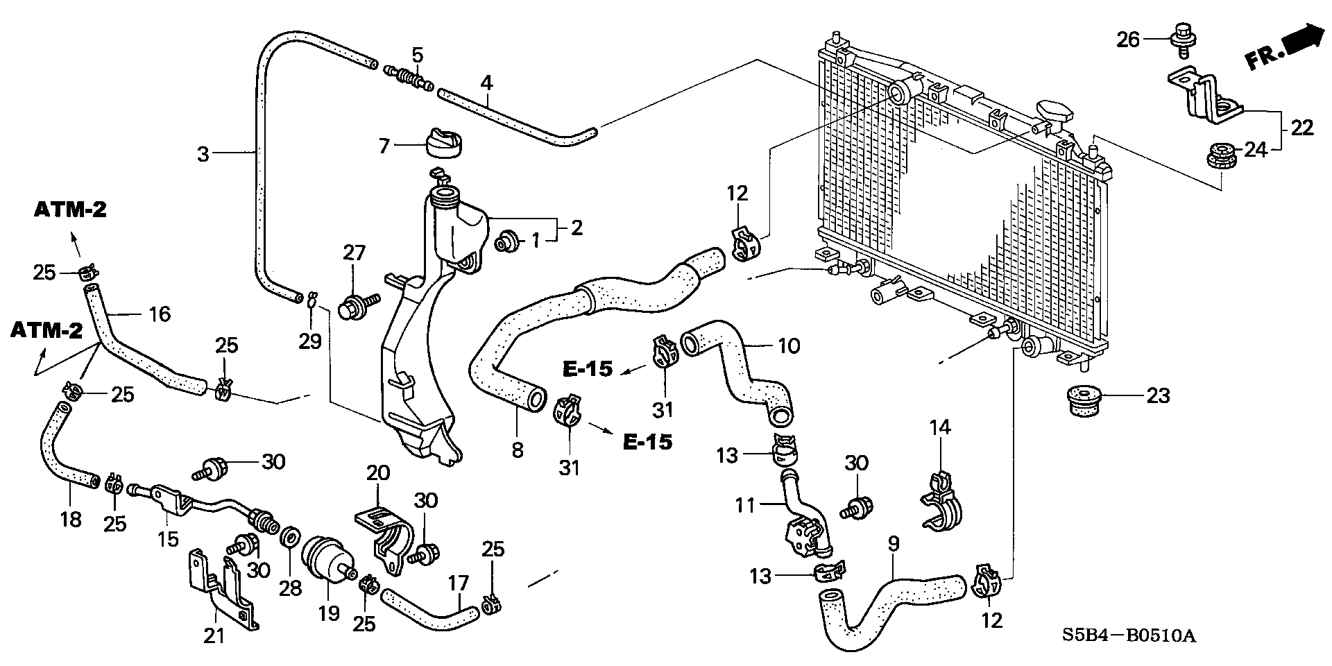 Diagram RADIATOR HOSE@RESERVE TANK for your 1990 Honda Accord Coupe 2.2L AT LX 