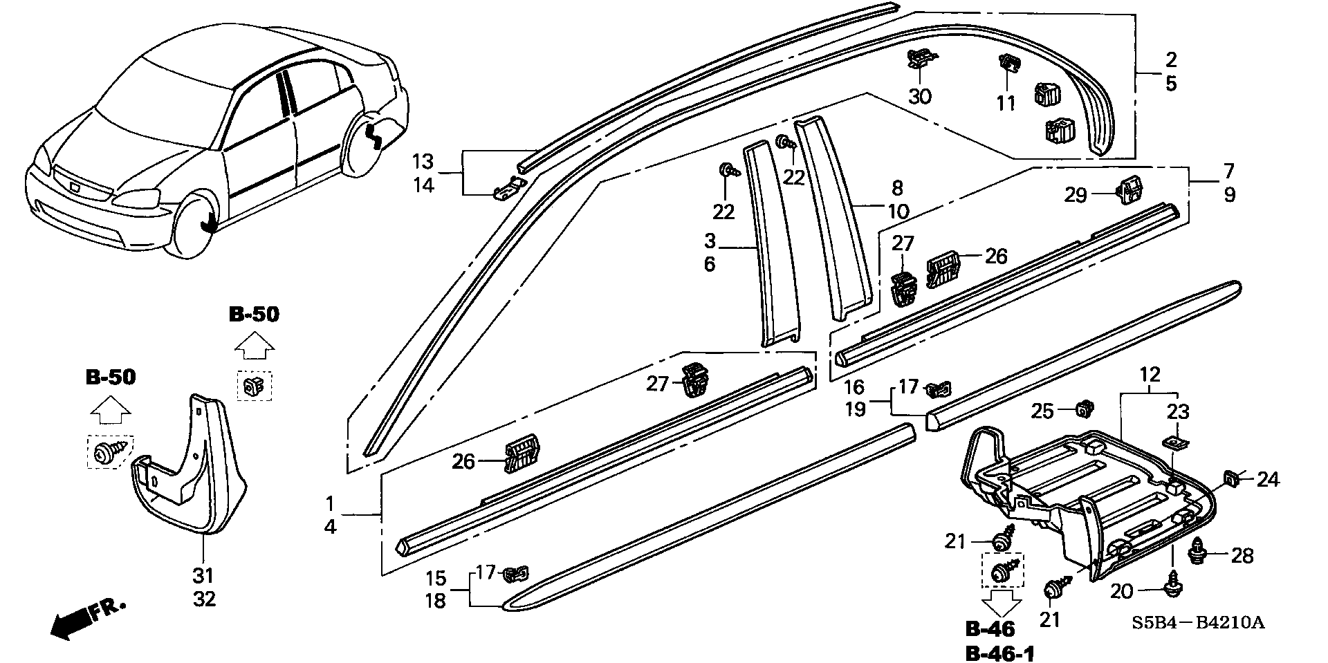 Diagram MOLDING@PROTECTOR for your 2005 Honda Civic   