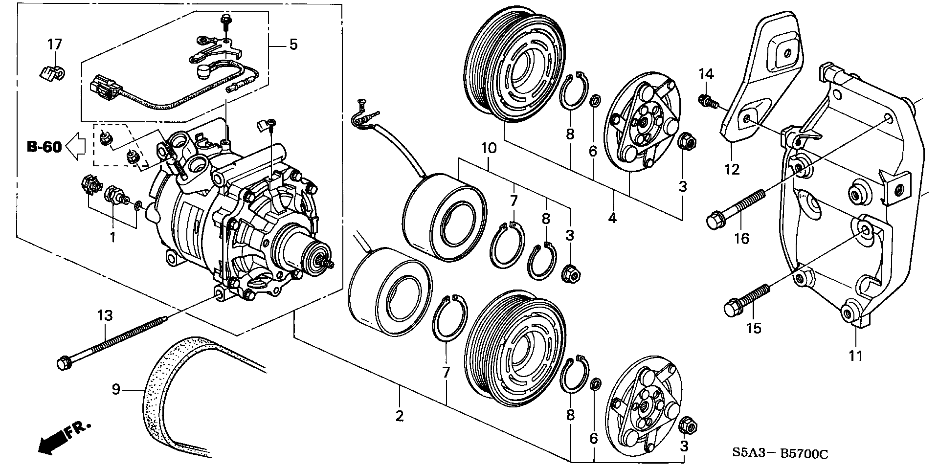 Diagram COMPRESSOR (SANDEN) for your Honda Civic Coupe  