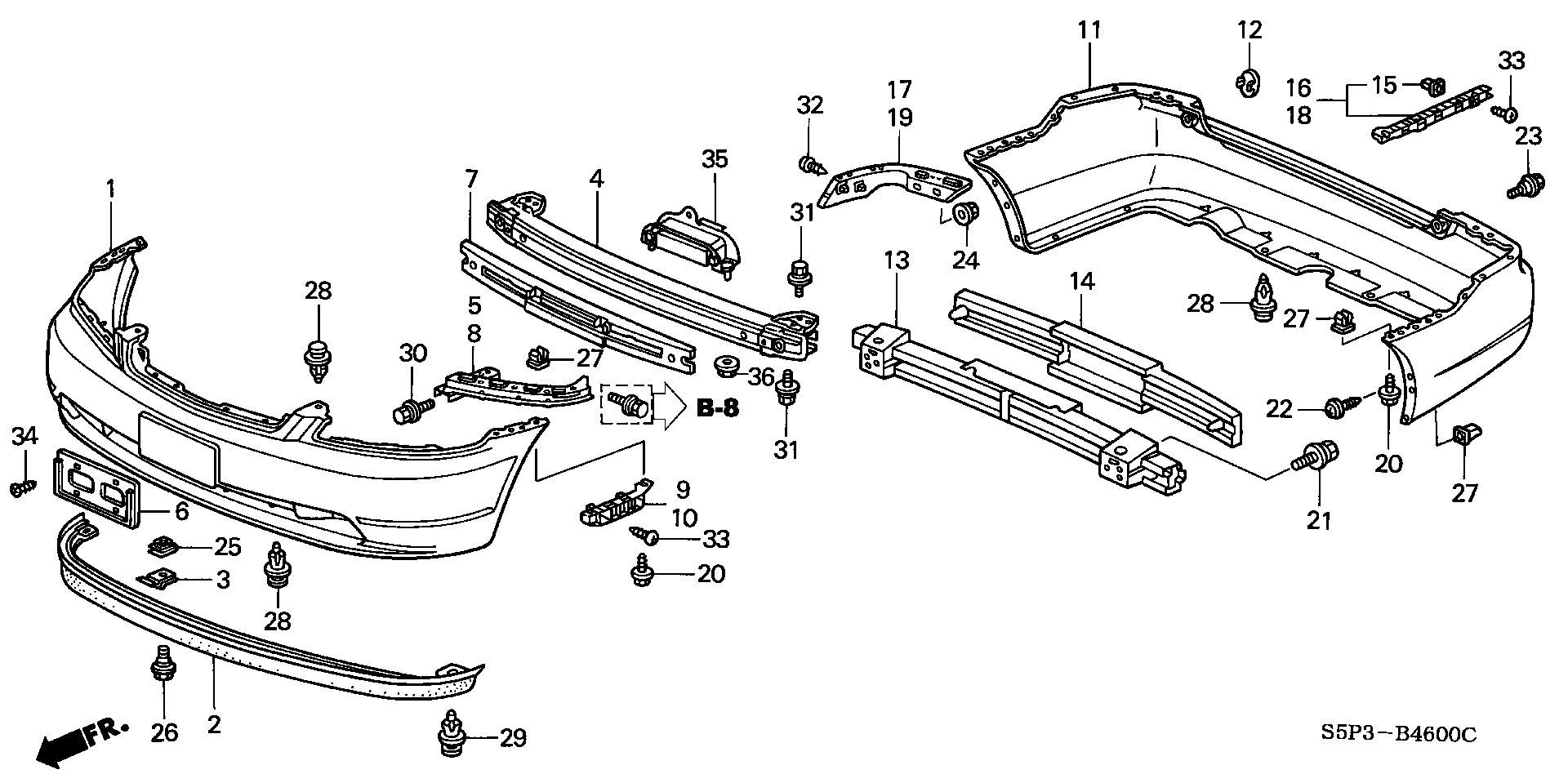 Diagram BUMPERS (-'03) for your 1989 Honda Civic Hatchback   