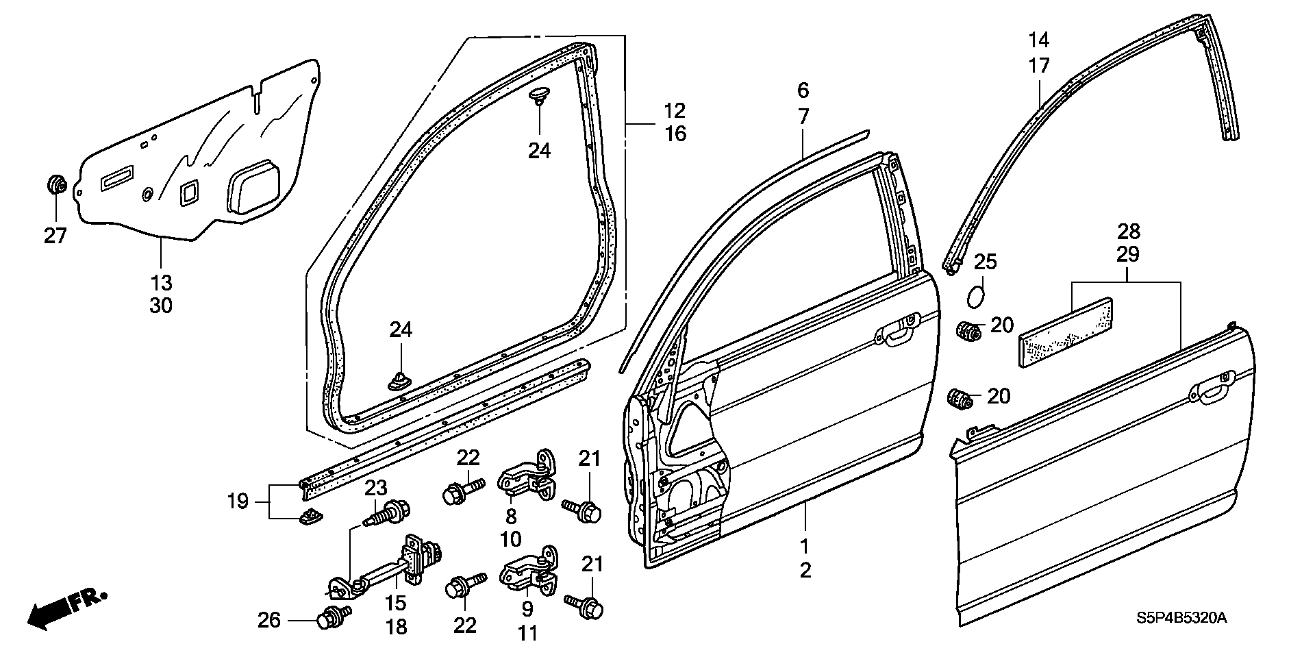 Honda Civic Coupe Weatherstrip, l. Fr. Door. Body, panels - 72350-S5P ...