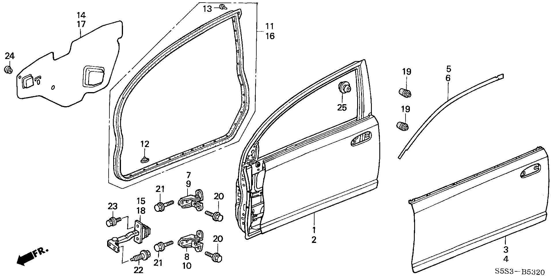 Honda Civic Weatherstrip, l. Fr. Door. Body, panels - 72350-S5S-E01 ...