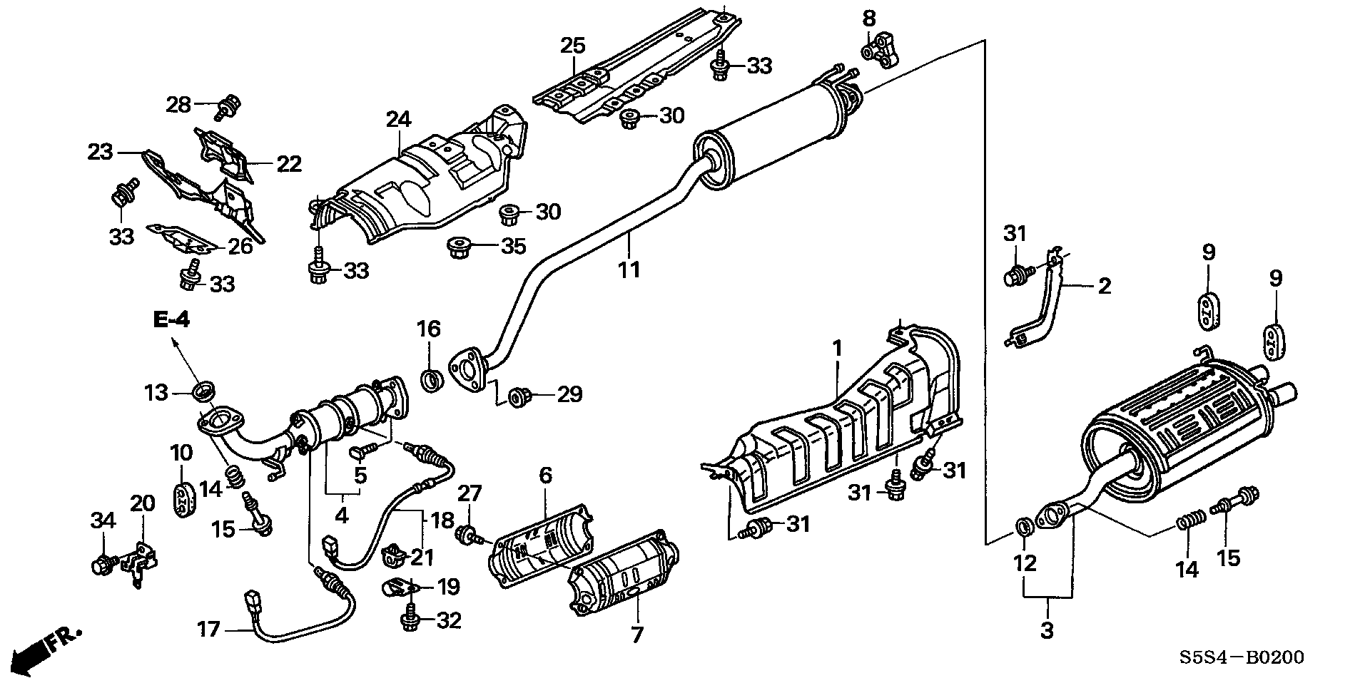 Diagram EXHAUST PIPE@MUFFLER for your 1990 Honda Accord Coupe 2.2L AT LX 